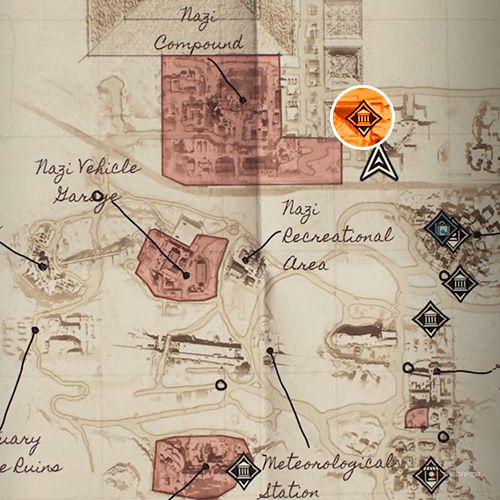 An orange circle shows the location of the Jambiya Dagger lost artifact in Indiana Jones And The Great Circle