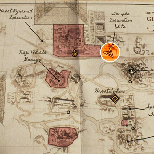 An orange circle shows the location of the Wehrmacht Key in Indiana Jones And The Great Circle