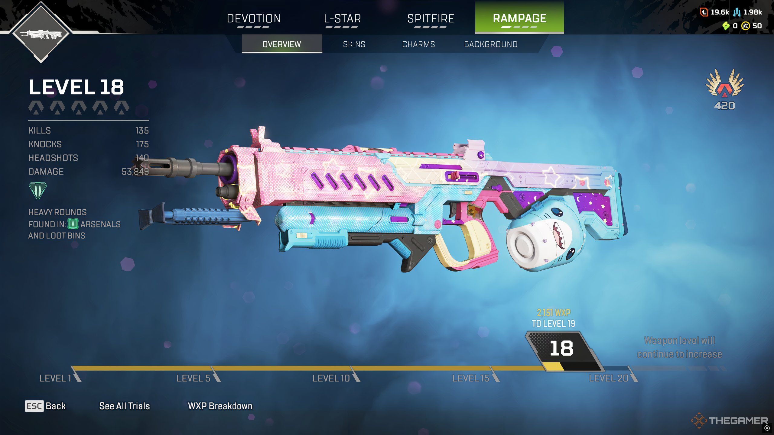 The Rampage, as viewed in the Legend Locker, sporting a cutesy skin in Apex Legends.