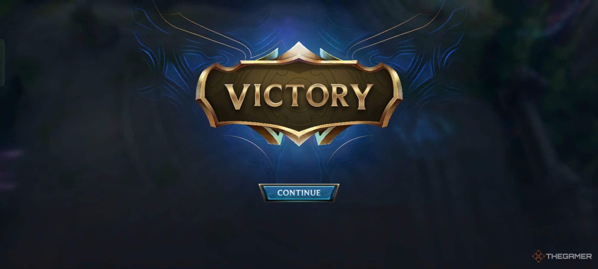 League of Legends: Wild Rift winning screen displaying 'Victory'.