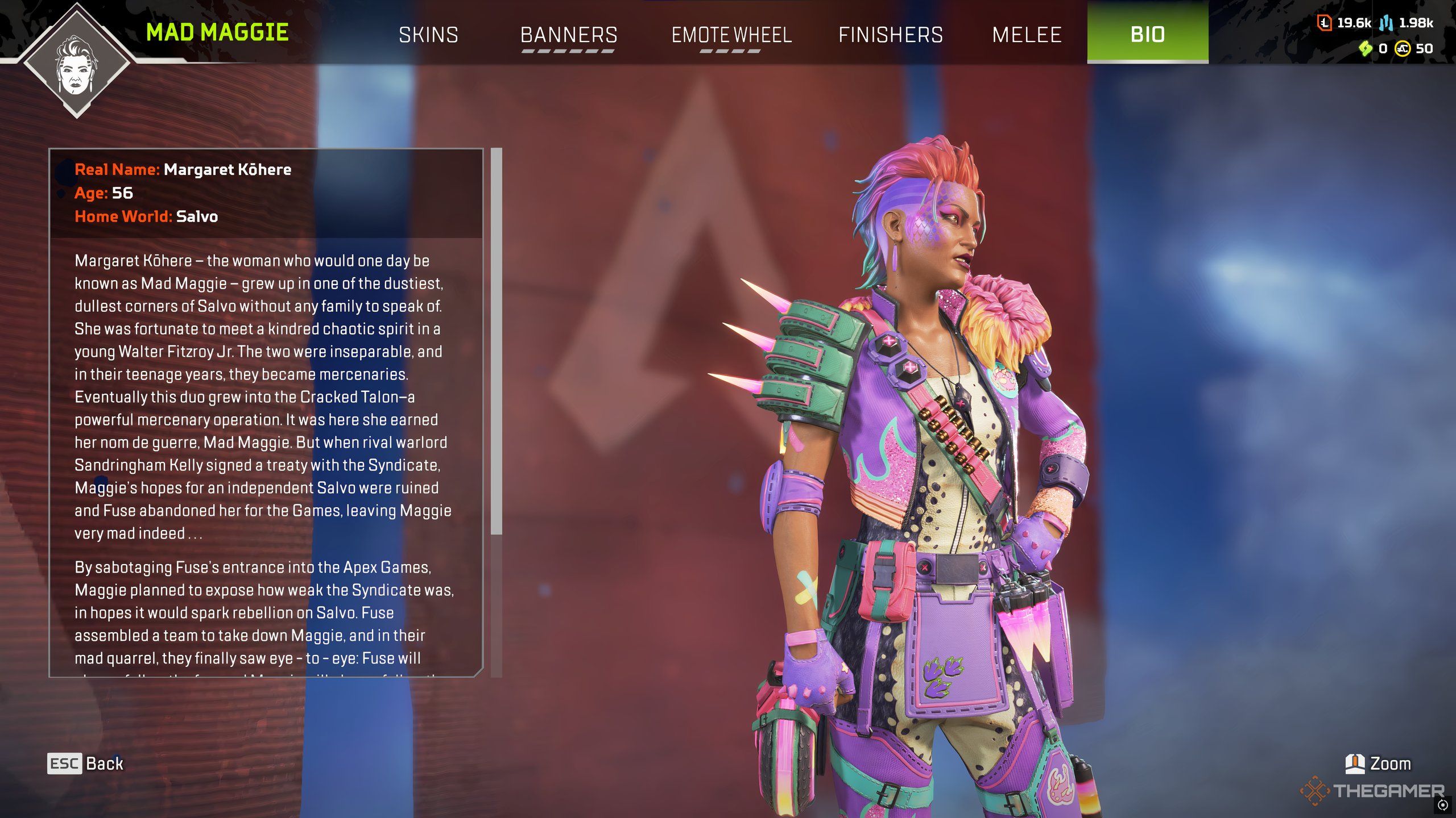 Mad Maggie's Bio passage in Apex Legends.