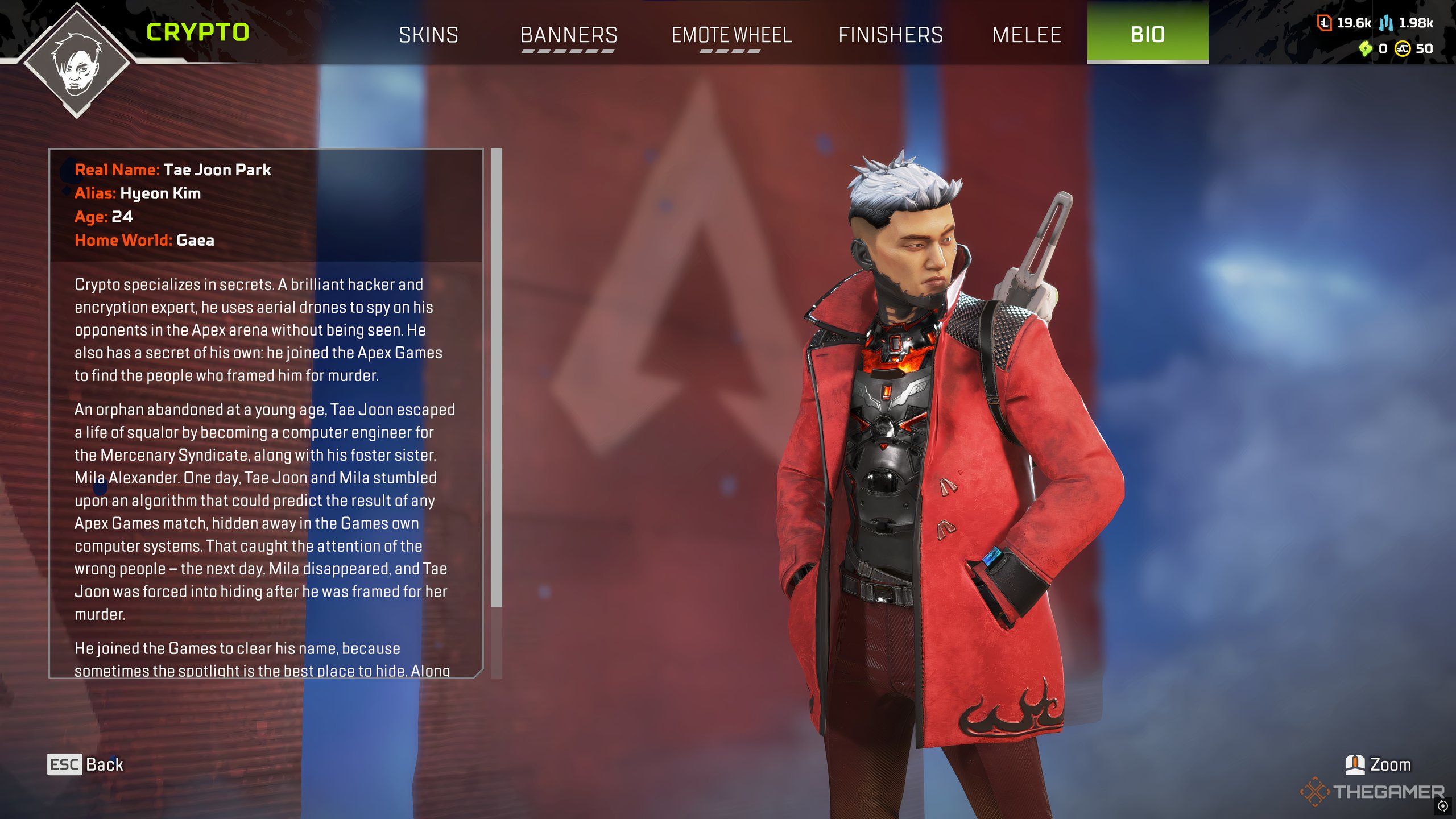 Crypto's Bio passage in Apex Legends