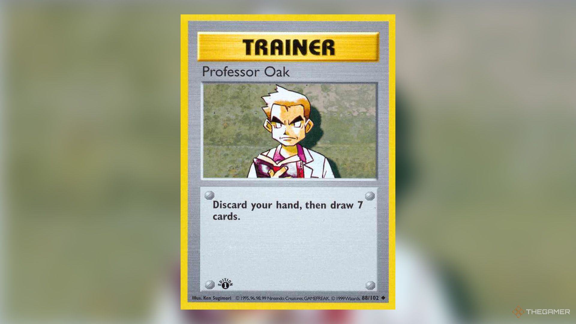 Profesor Oak trainer card from Base Set in Pokemon TCG.