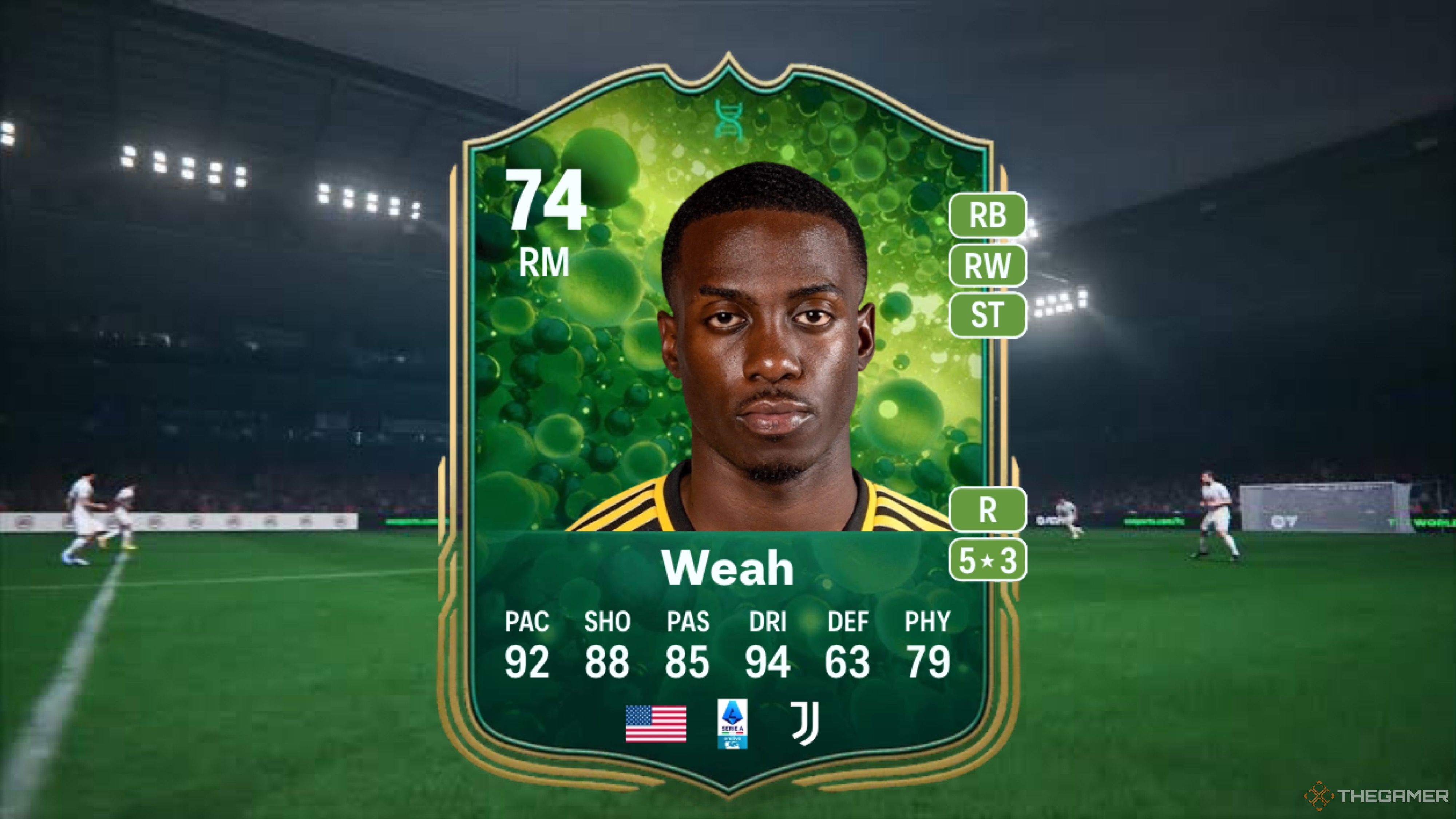 Image showing Weah card against a faded pitch background.