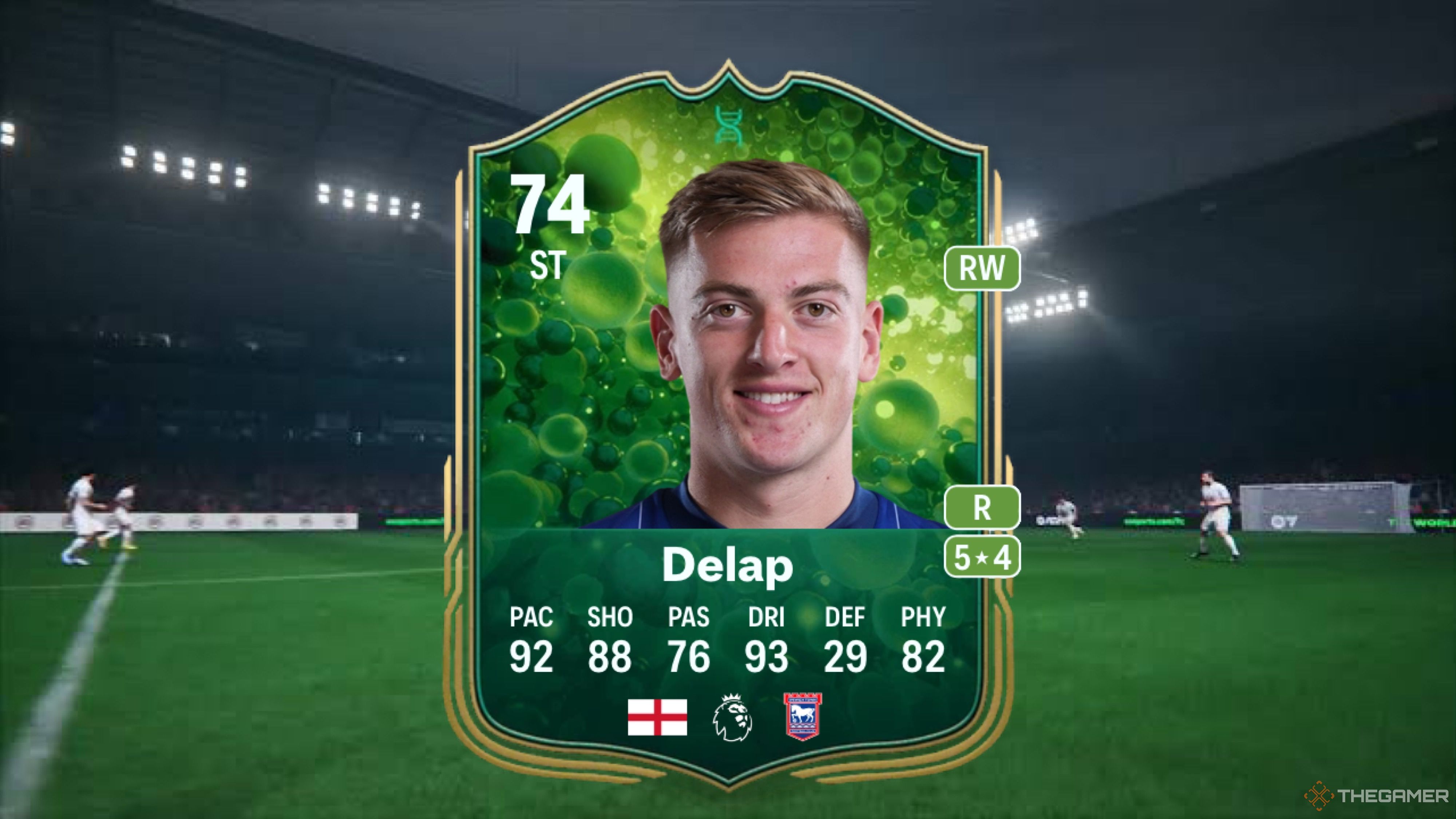 Image showing Delap card against a faded pitch background.