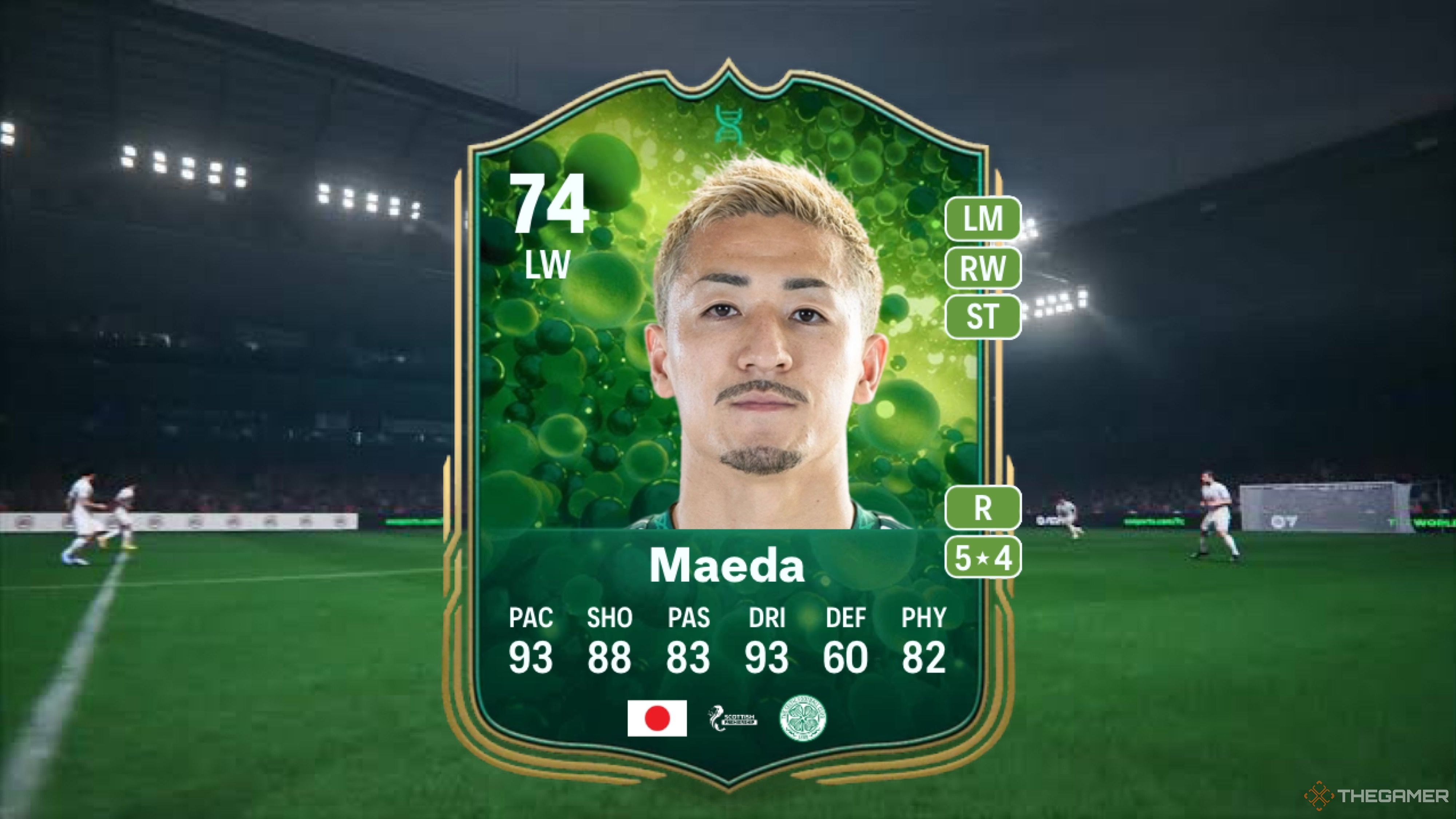 Image showing Maeda card against a faded pitch background.