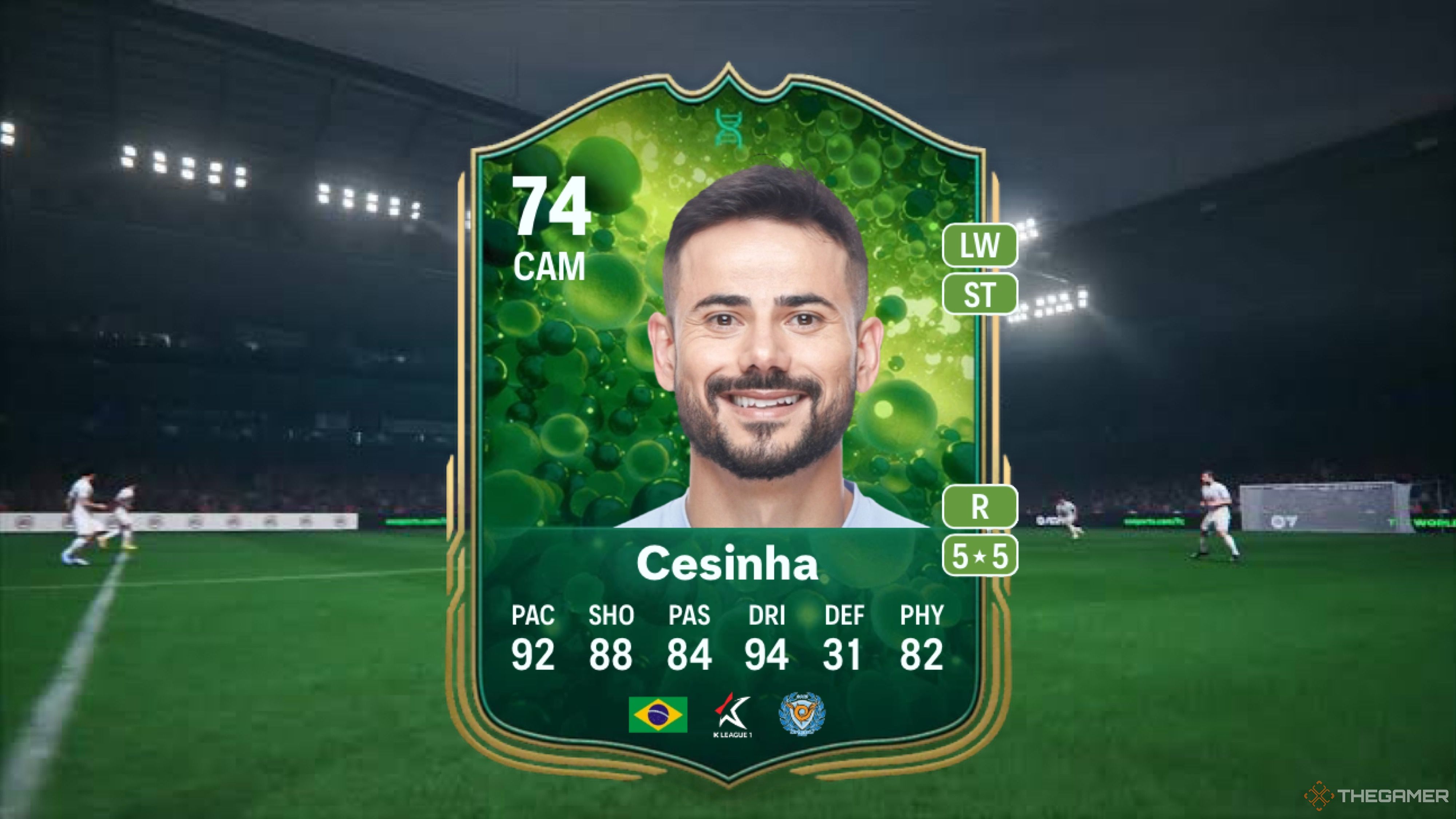 Image showing Cesinha card against a faded pitch background.