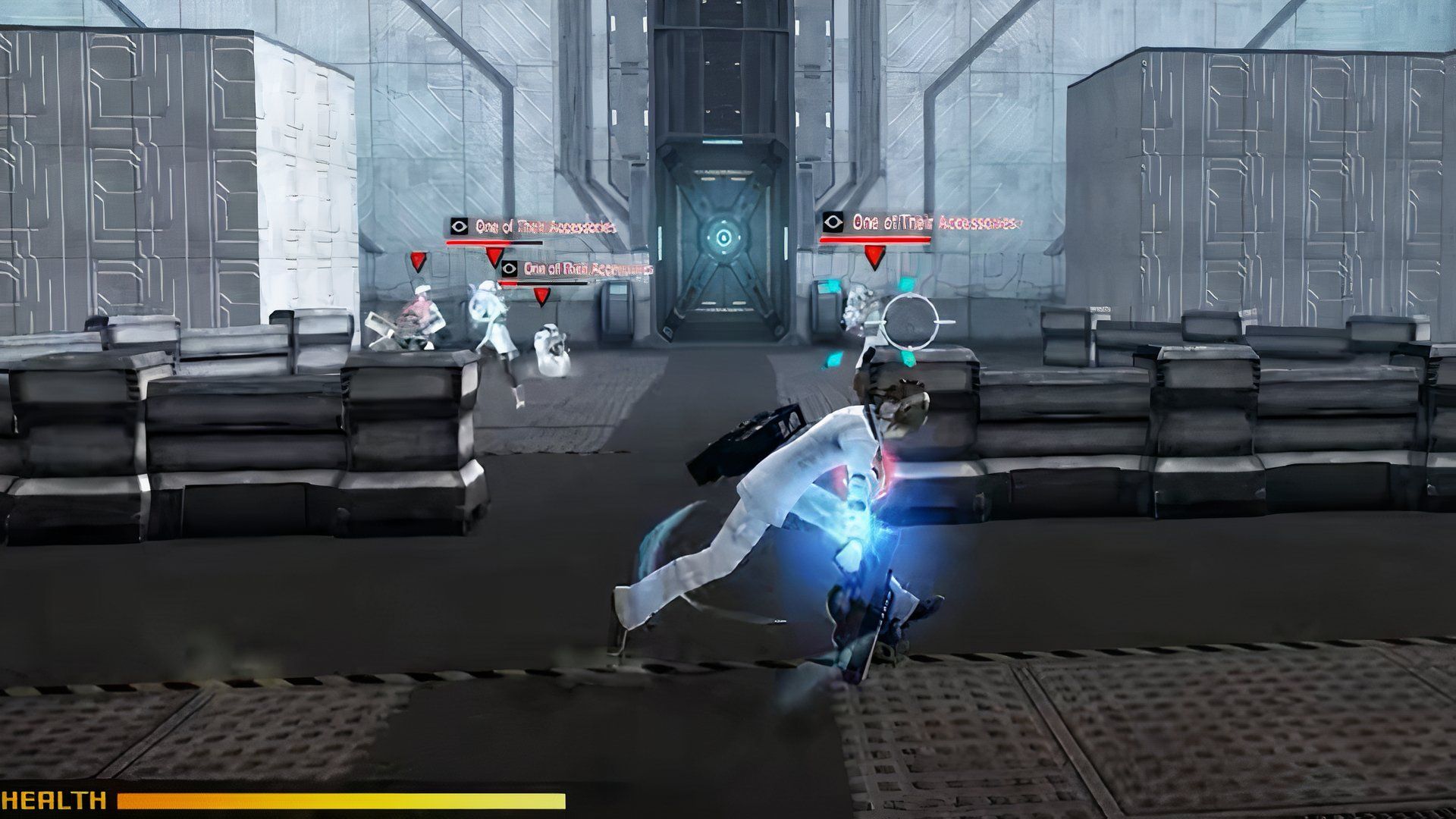 Fighting enemies solo with a full Health bar in Freedom Wars Remastered.