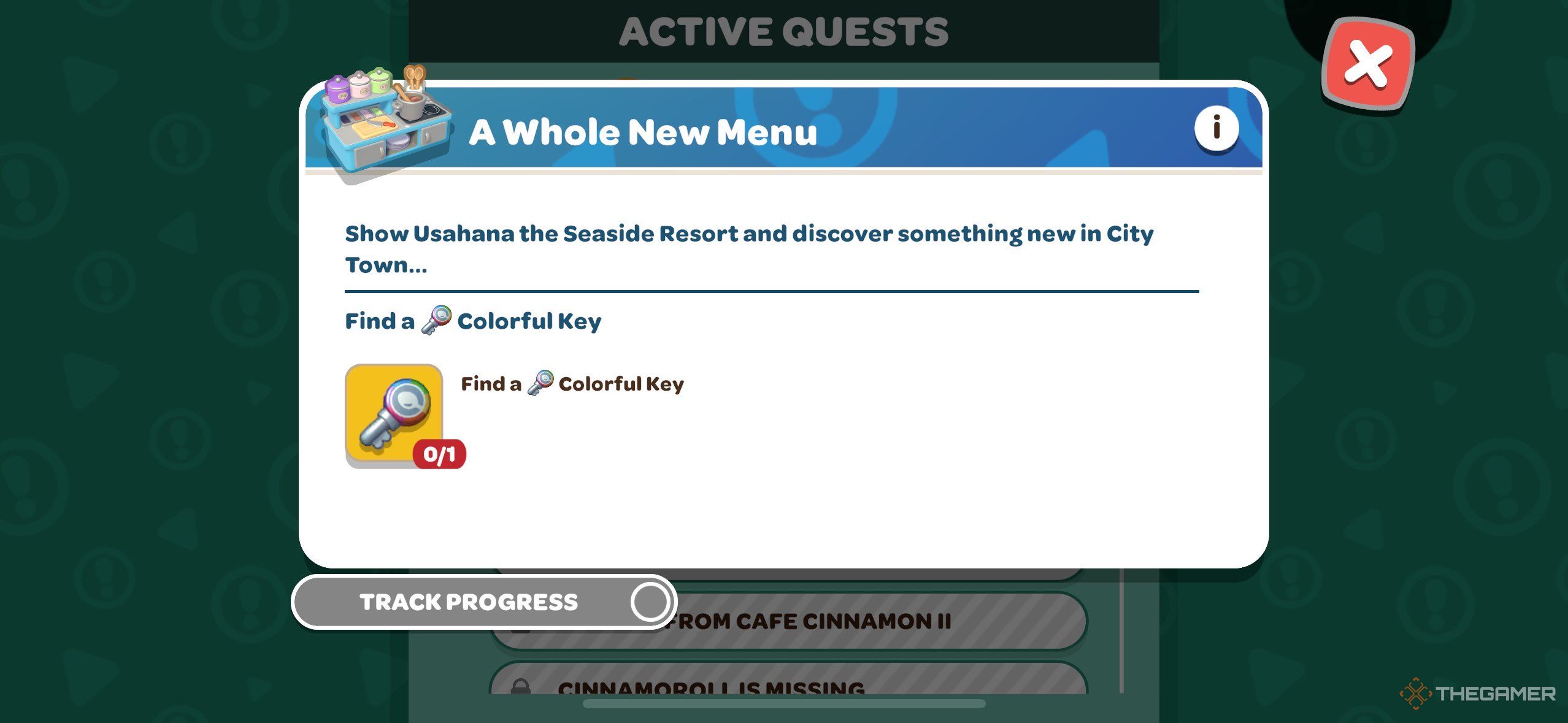 A player looking at the quest called A Whole New Menu in Hello Kitty Island Adventure.