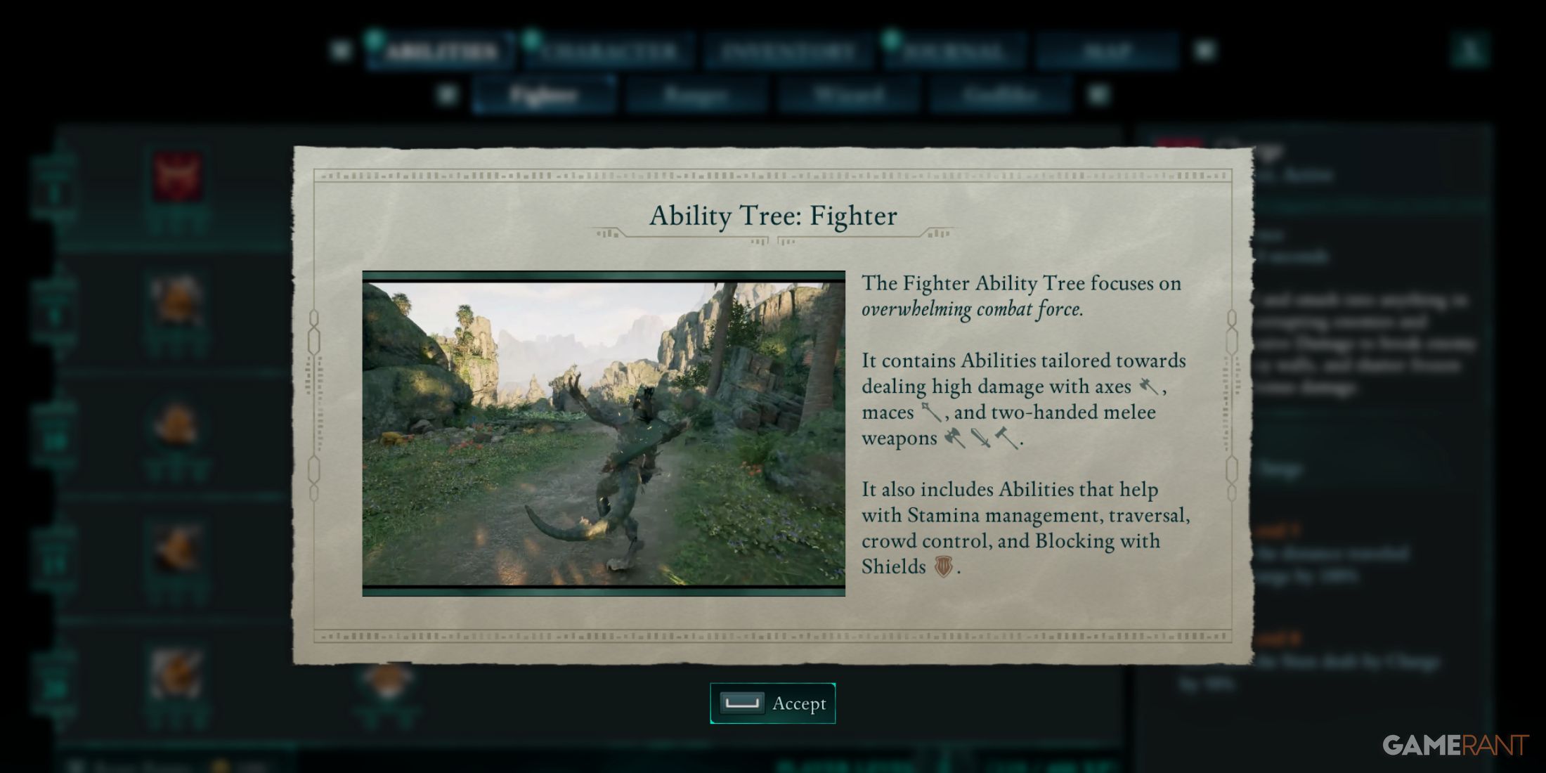 The Fighter ability tree in Avowed offers powerful melee combat skills with axes, maces, and swords