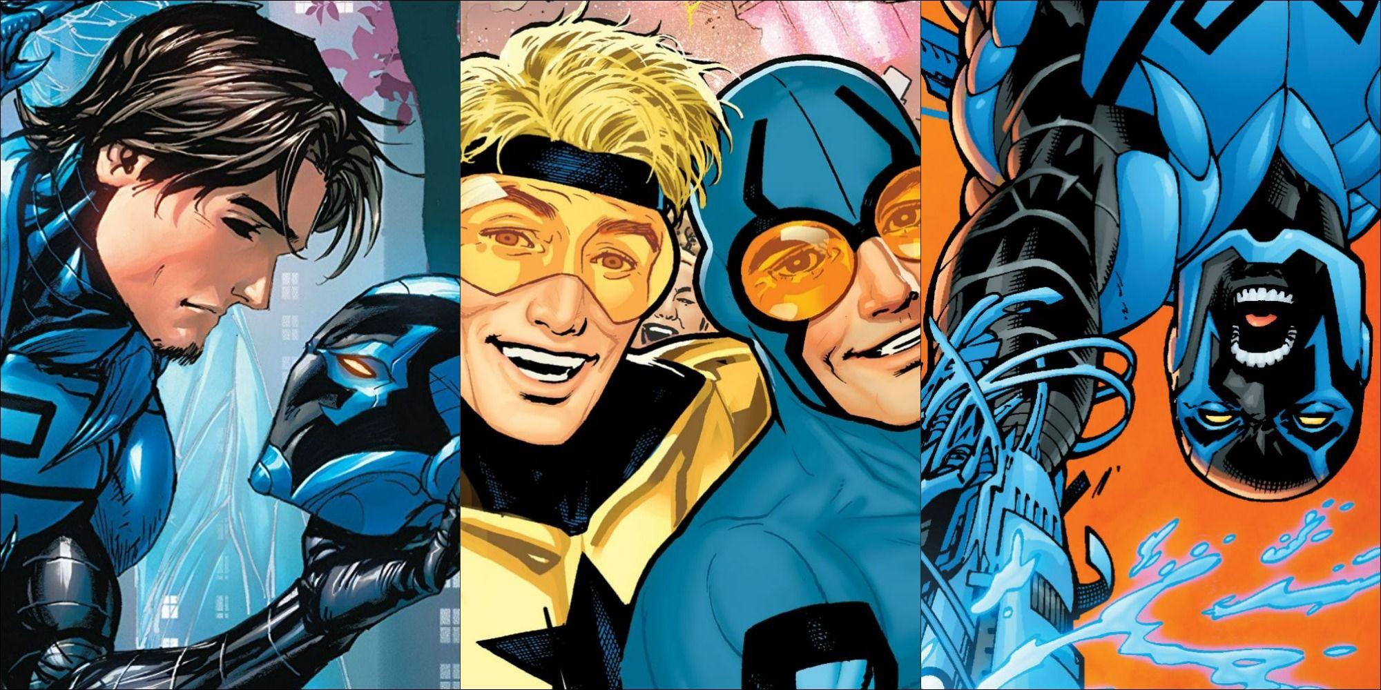 Three images of Blue Beetle from DC Comics