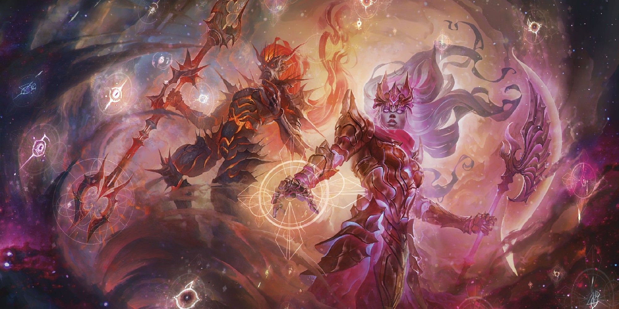 Dungeons & Dragons image showing a fiendish and celestial empyreans.