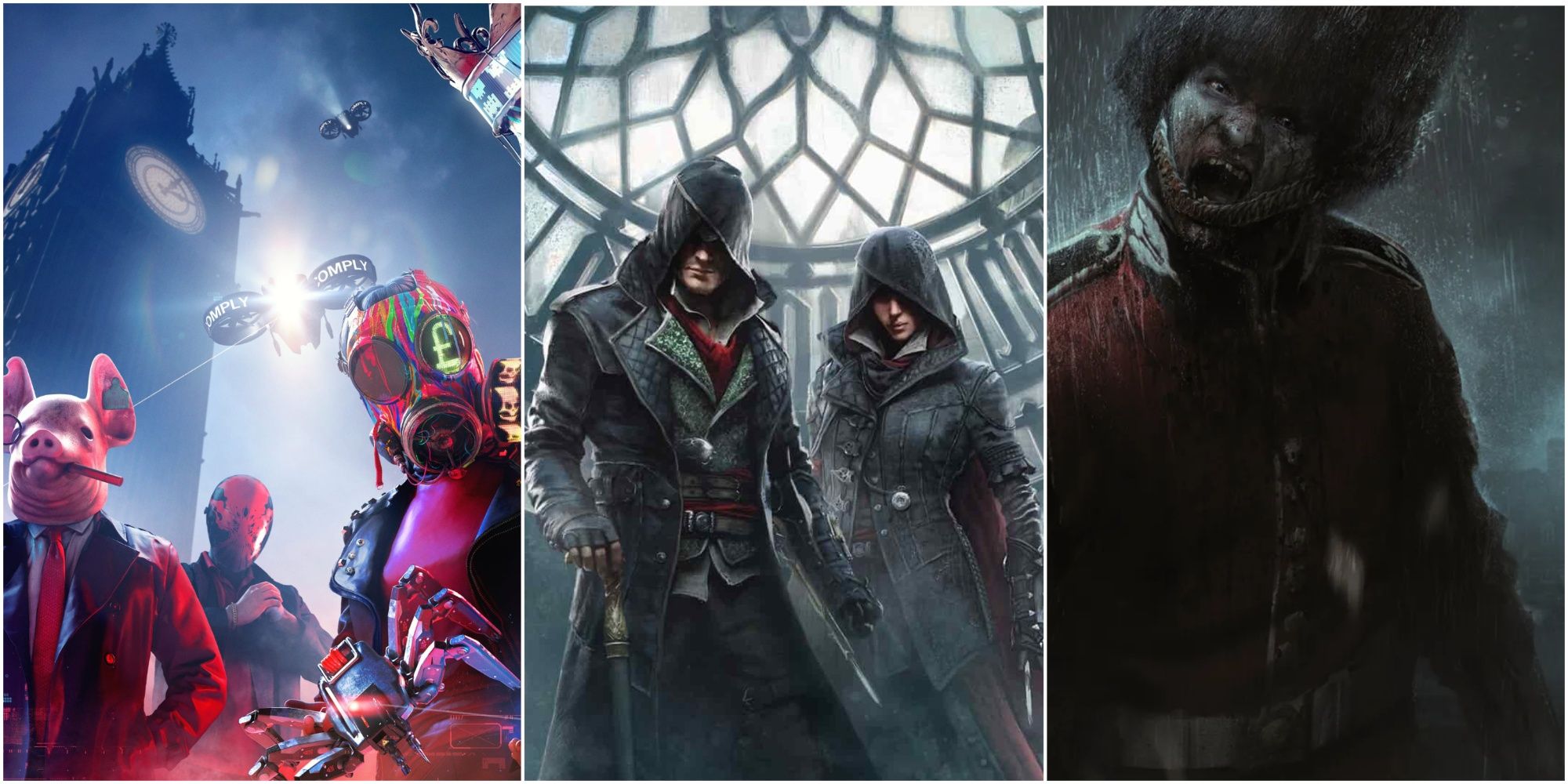 A collage of characters from ZombiU, Watch Dogs: Legion and Assassin's Creed: Syndicate