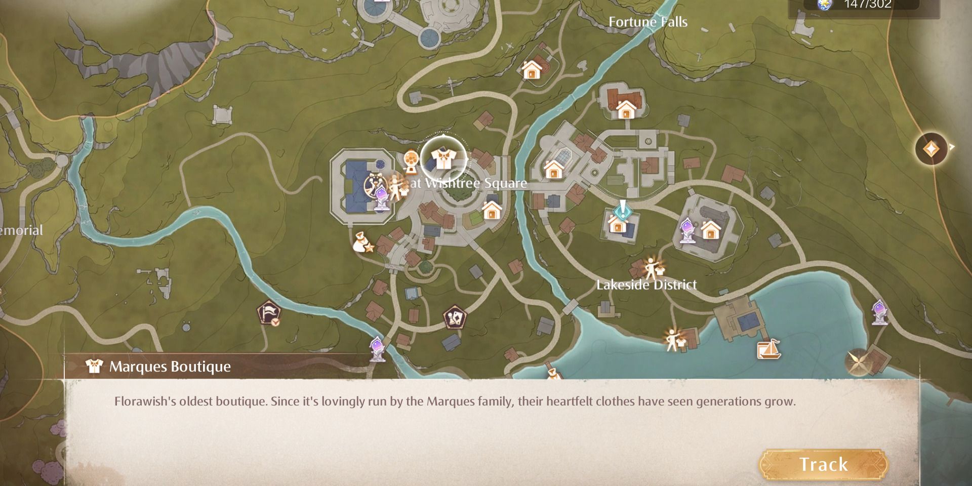 Image of Marques Boutique on the map where Midnight Moon gloves can be found in Infinity Nikki