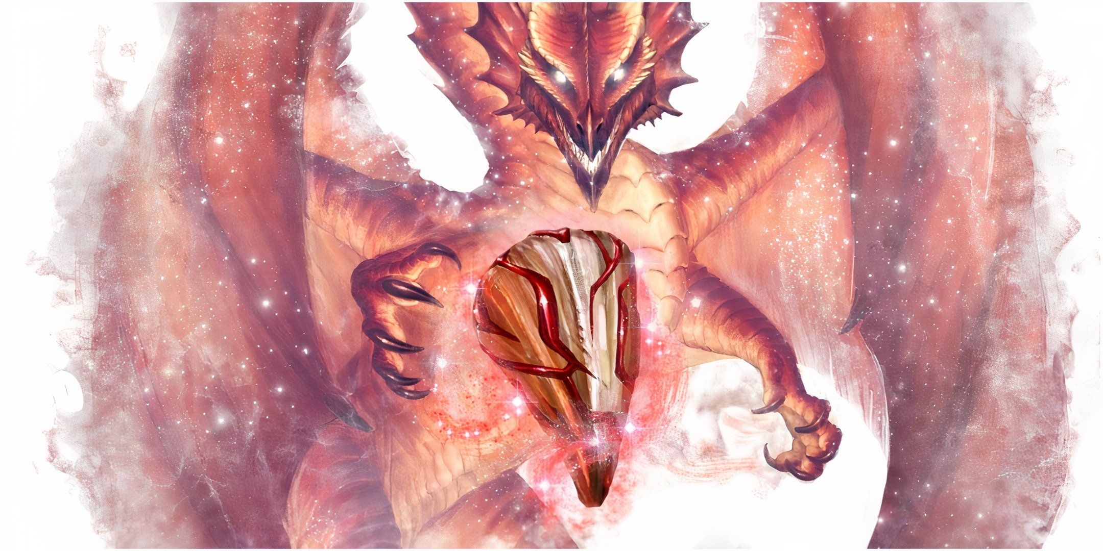 A large dragon with a giant tooth protruding from its stomach in Dungeons & Dragons.