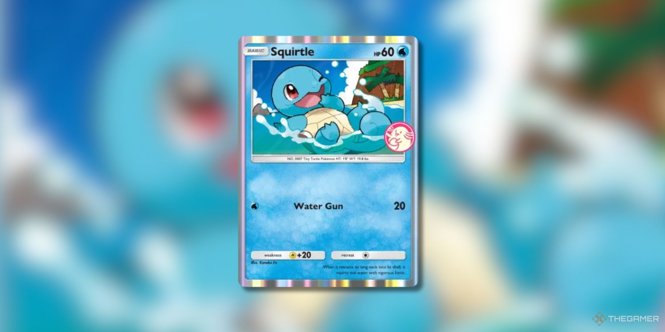 Pokemon Trading Card Game Pocket Squirtle promo-a card number 33 on a blurred background.