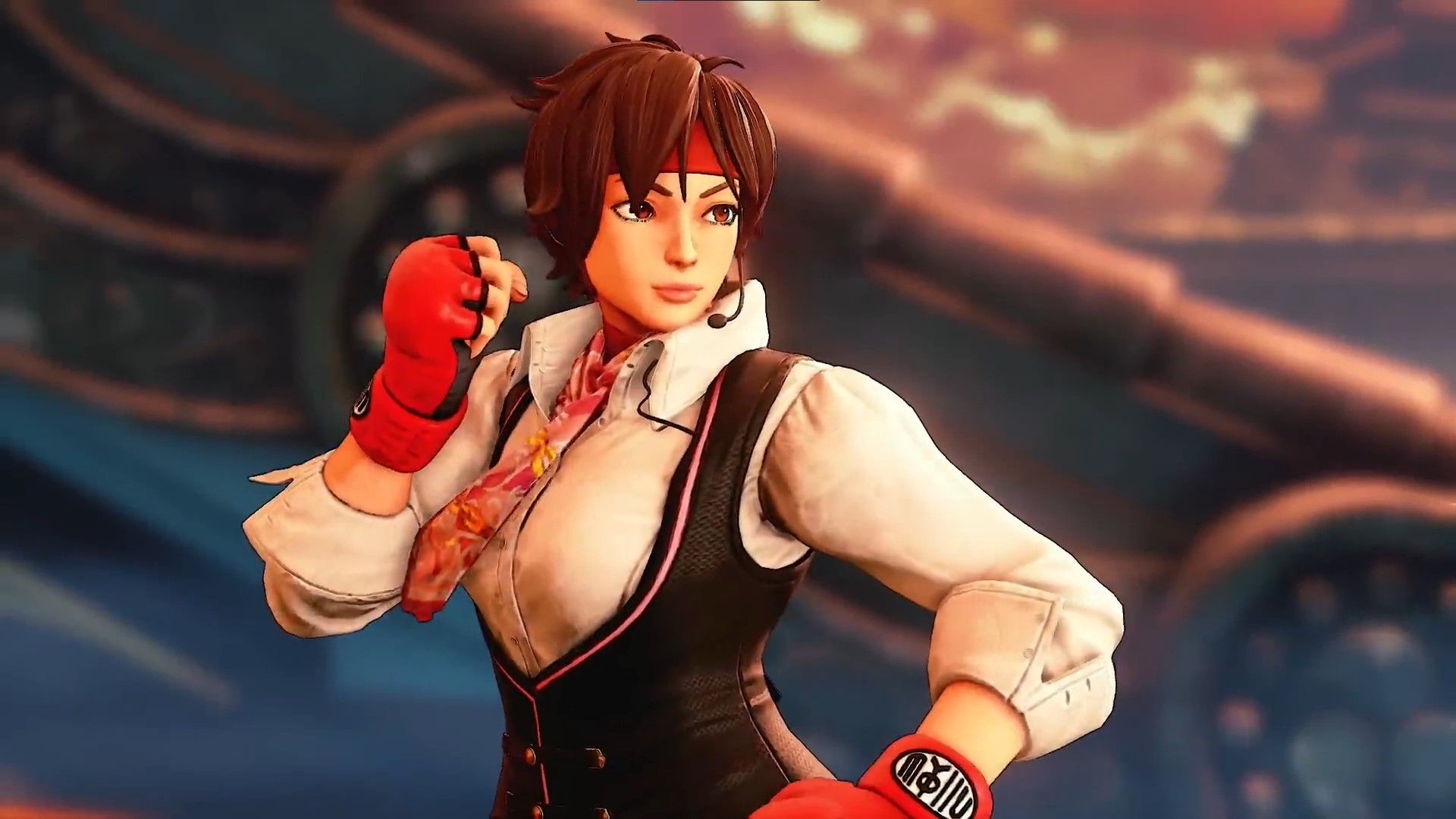 Sakura Kasugano Striking A Battle Stance In Street Fighter 5.