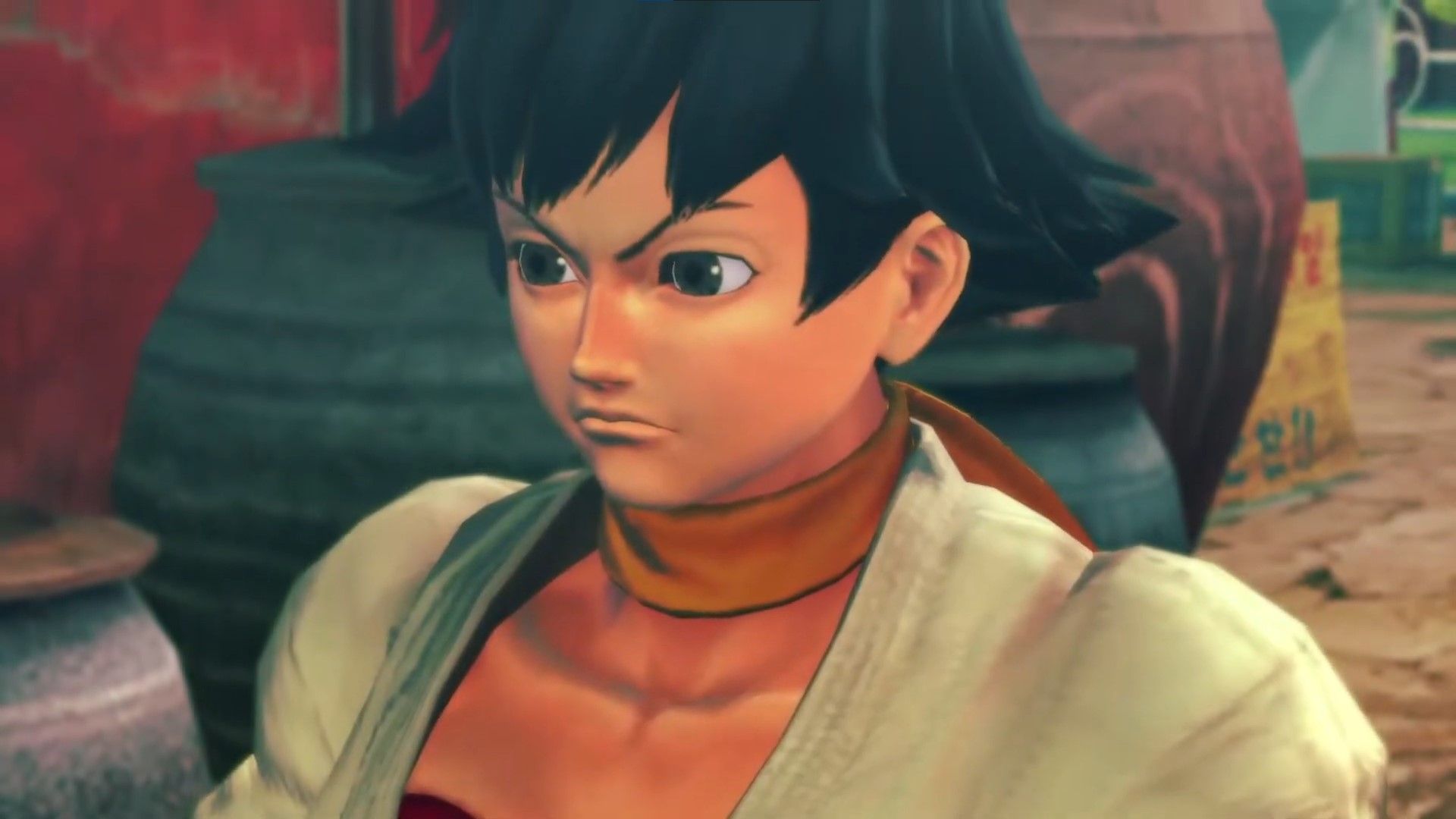 Super Street Fighter IV image showing Makoto sitting with a look of determination.