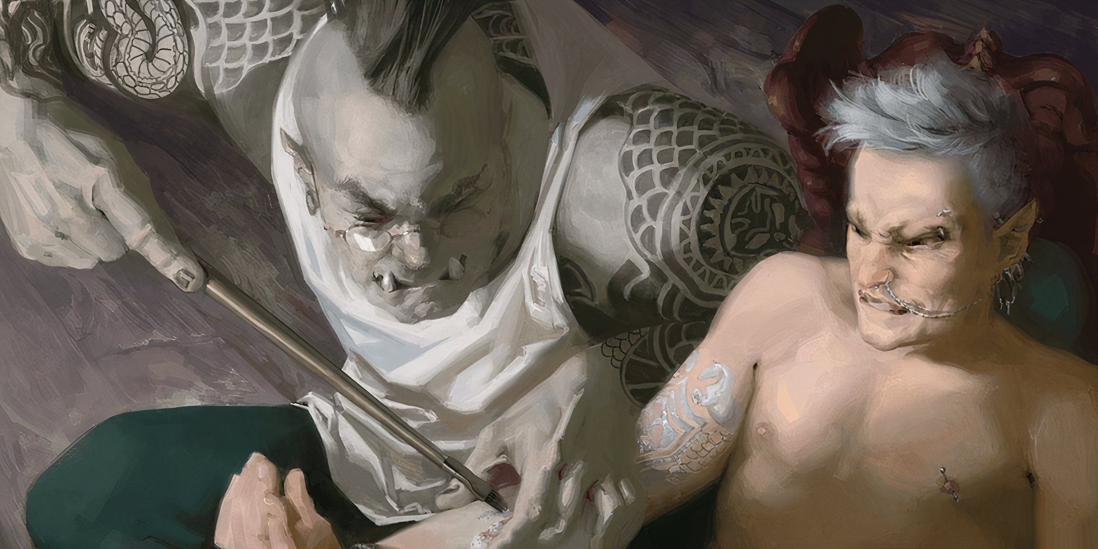 An orc creating a magical tattoo in Dungeons & Dragons. 