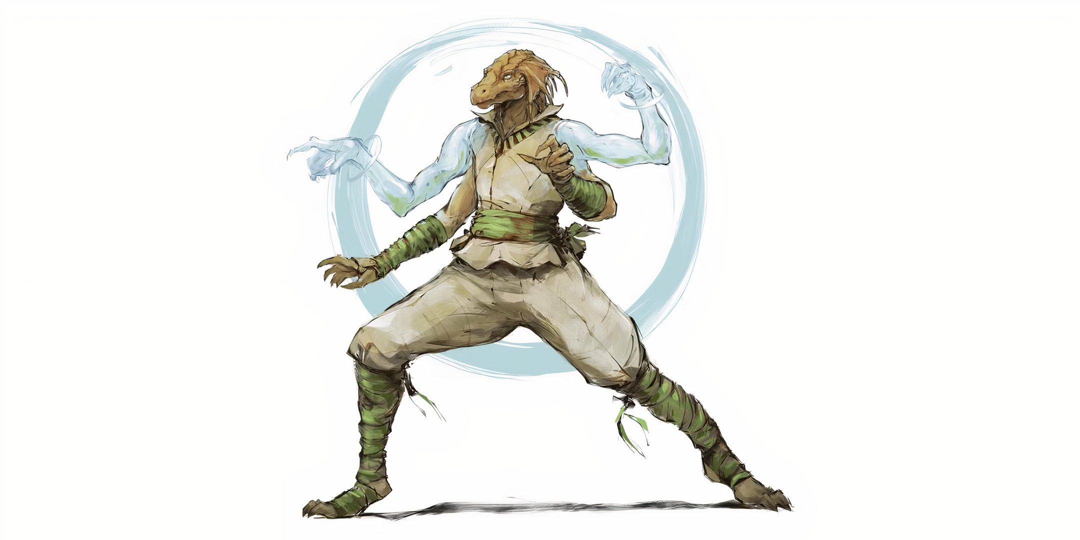 A dragonborne monk with astrally-projected arms in Dungeons & Dragons. 