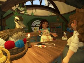 Two hobbits in a kitchen with a duck on the table during the upcoming Xbox Series X game, Tales of the Shire.