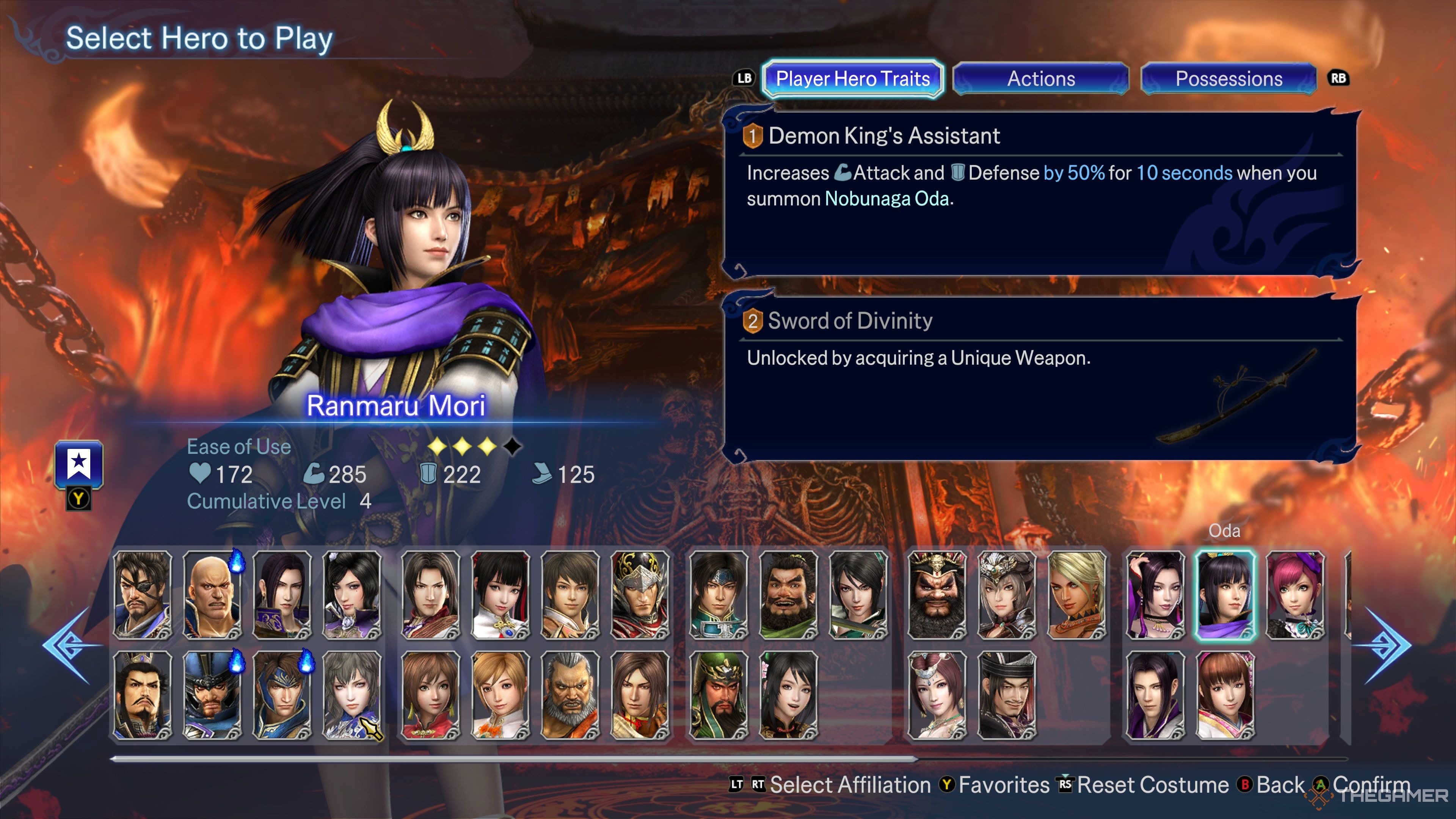 An overview of Renmaru Mori's Hero Traits in Warriors: Abyss.