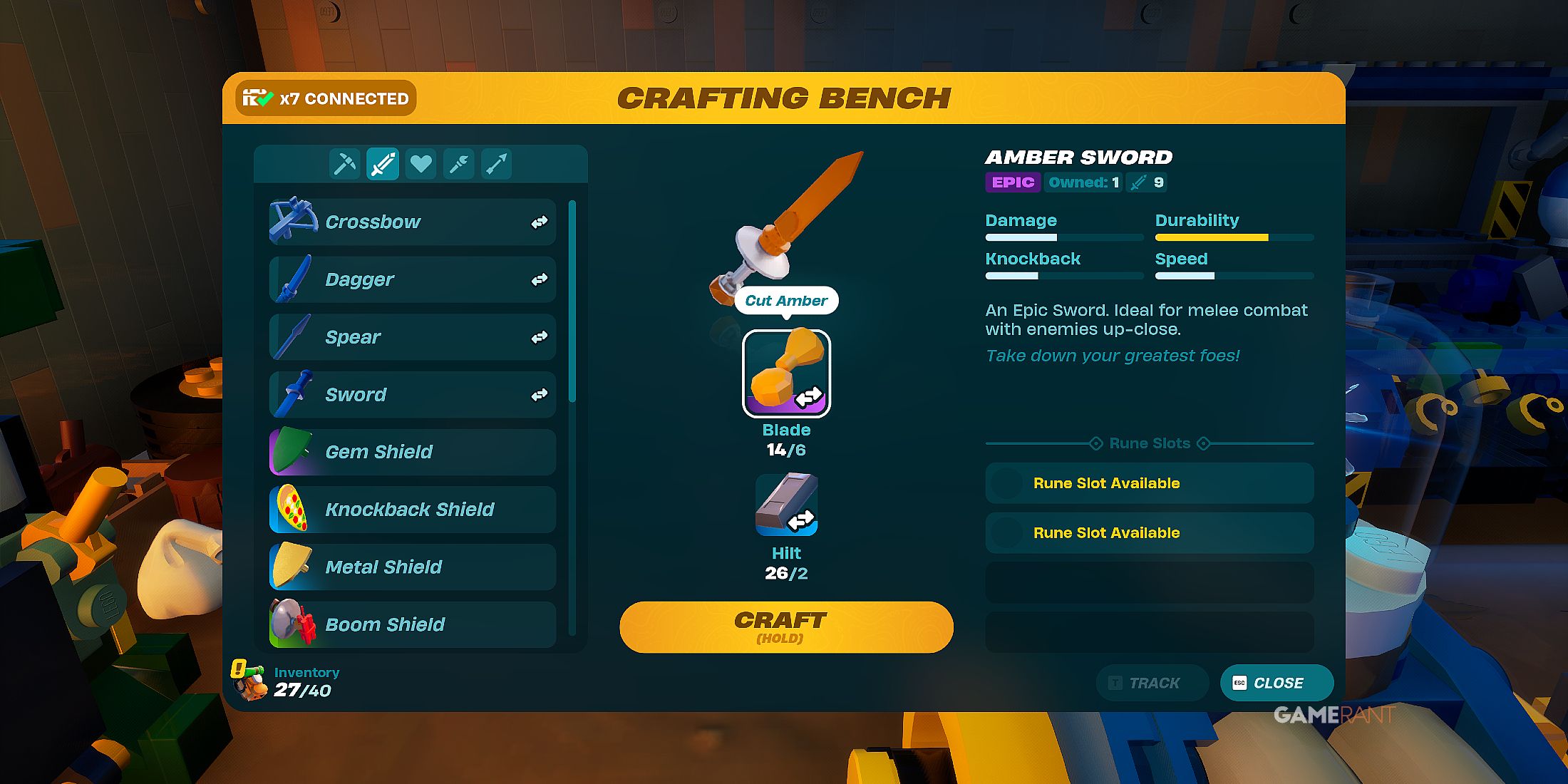 how to craft an Amber Sword in LEGO Fortnite Odyssey 