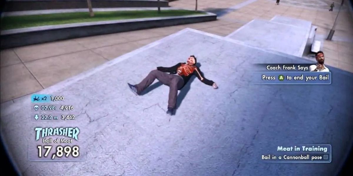 A player breaks bones in Skate 3's Hall of Meat mode.