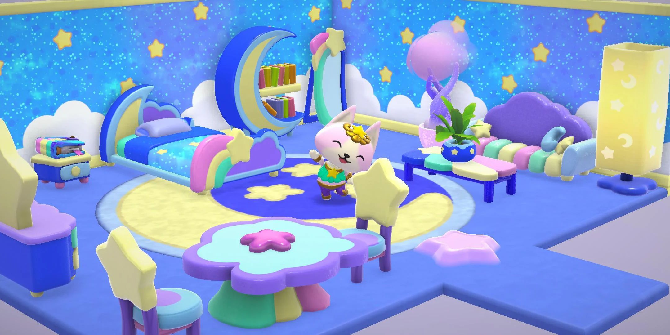 A player standing in their star-filled room in Hello Kitty Island Adventure.