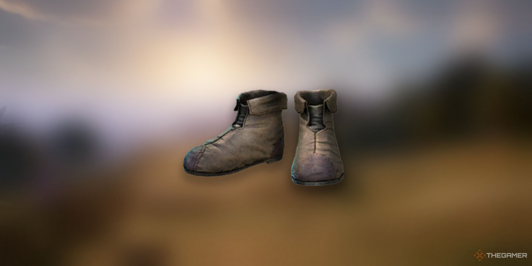 Avowed, Sojourner Boots item image over a blurred background of Paradis.