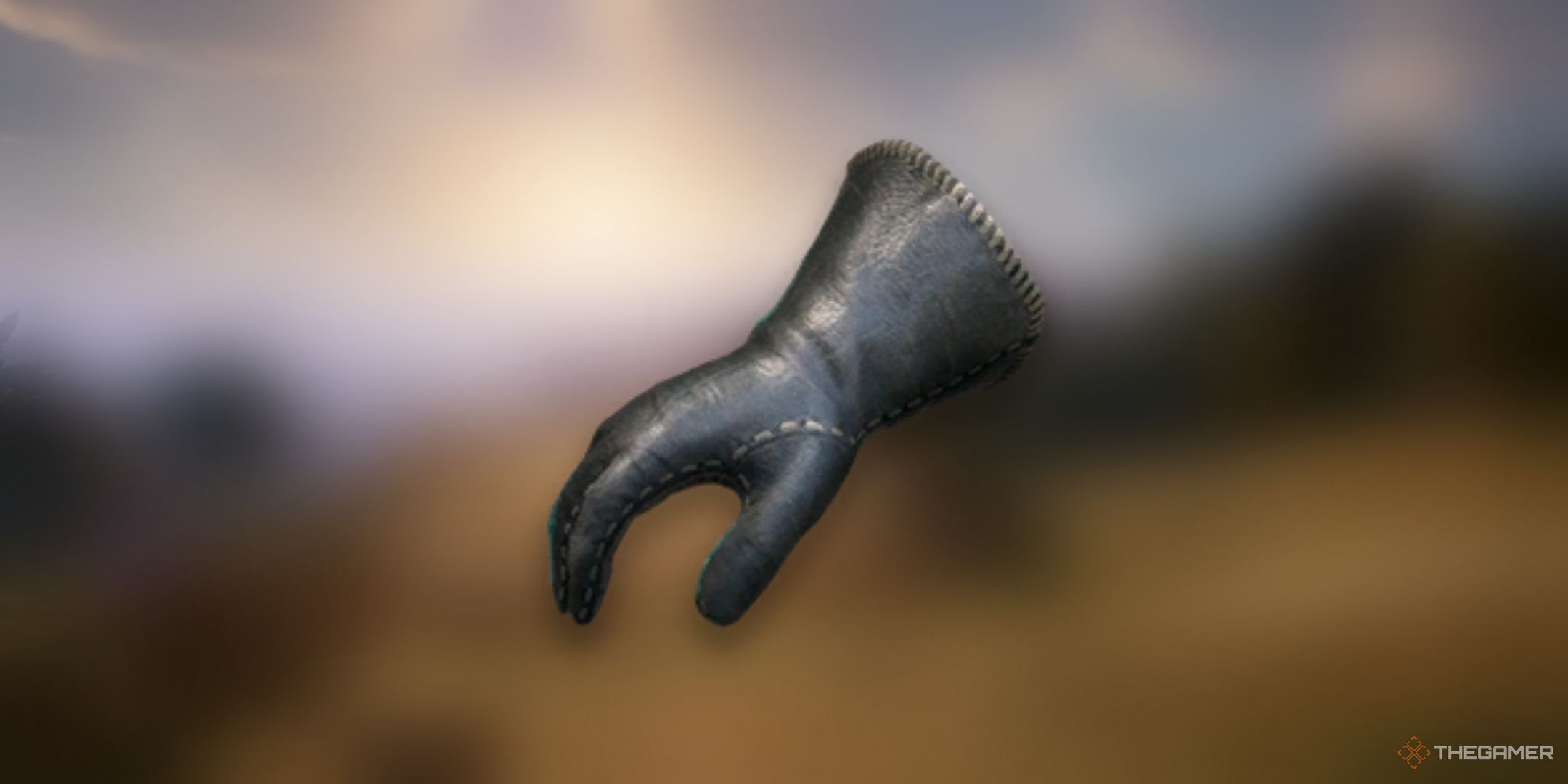 Avowed, Trickster's Gloves item image over a blurred background of Paradis.