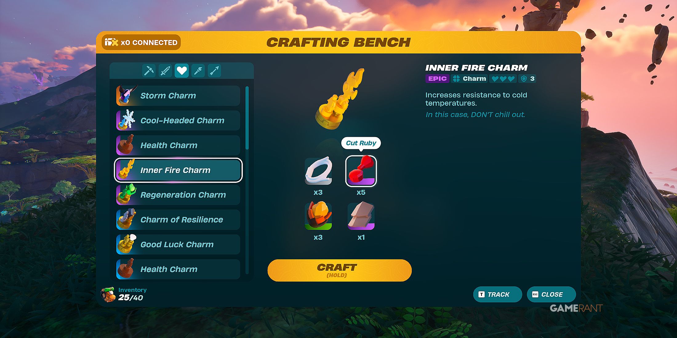 how to craft an Inner Fire Charm in LEGO Fortnite Odyssey 