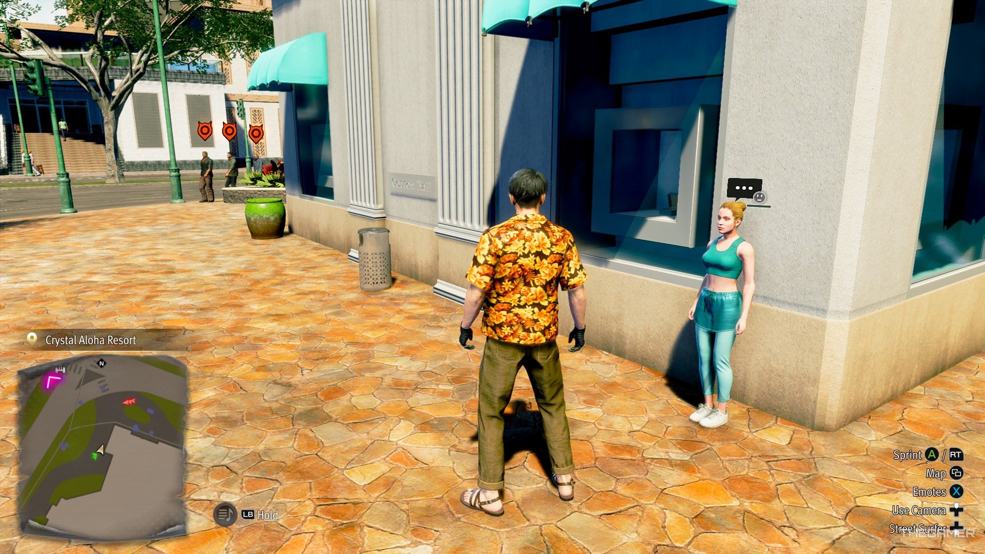 Majima beside someone with a request in Like a Dragon Pirate Yakuza in Hawaii.