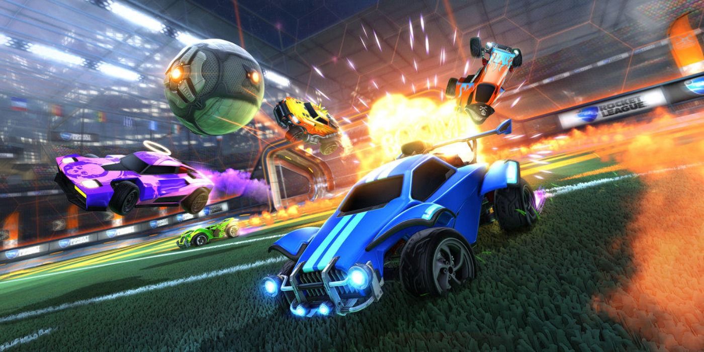 A screenshot showing gameplay in Rocket League.