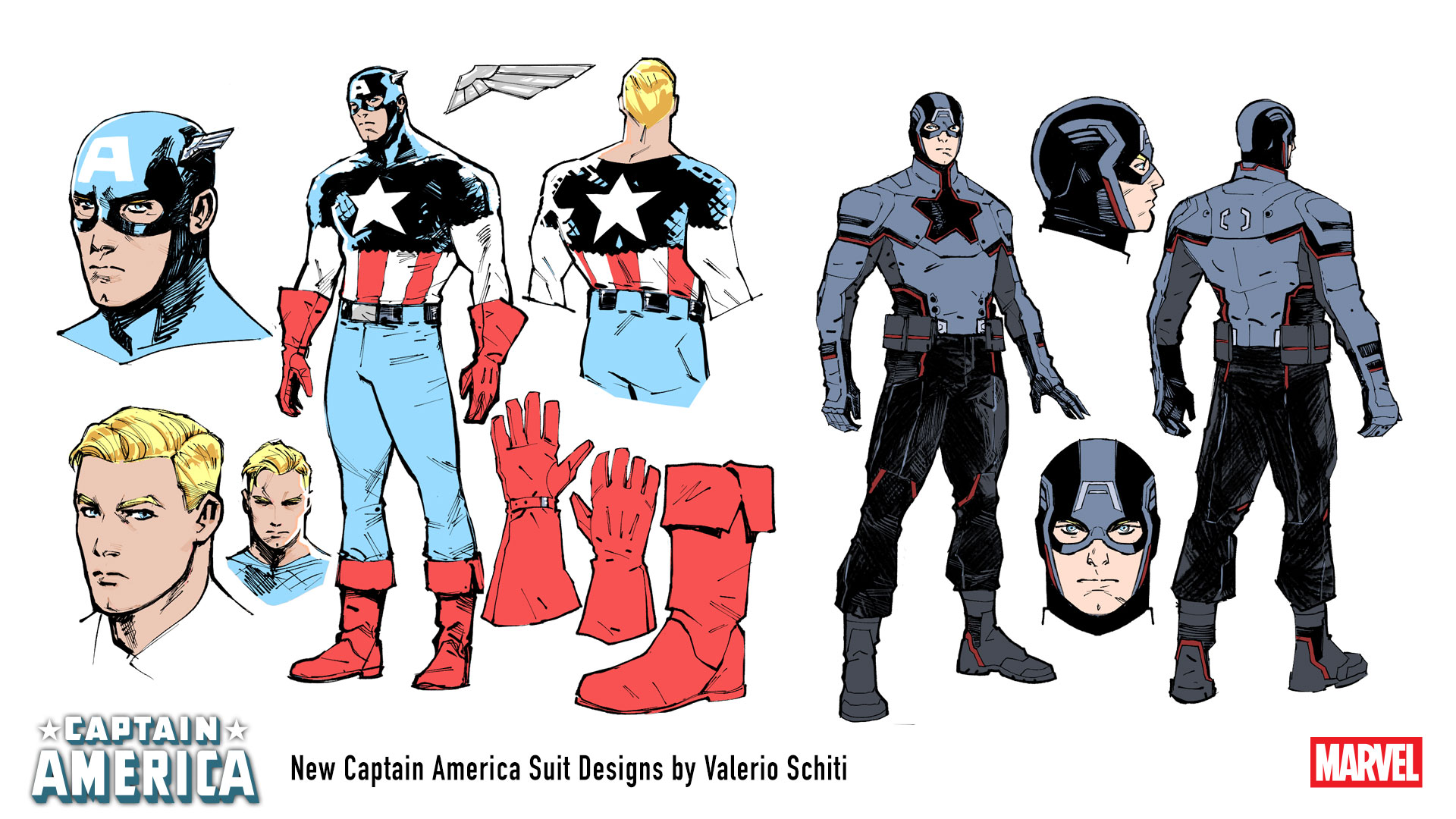 Captain America character designs by Valerio Schiti