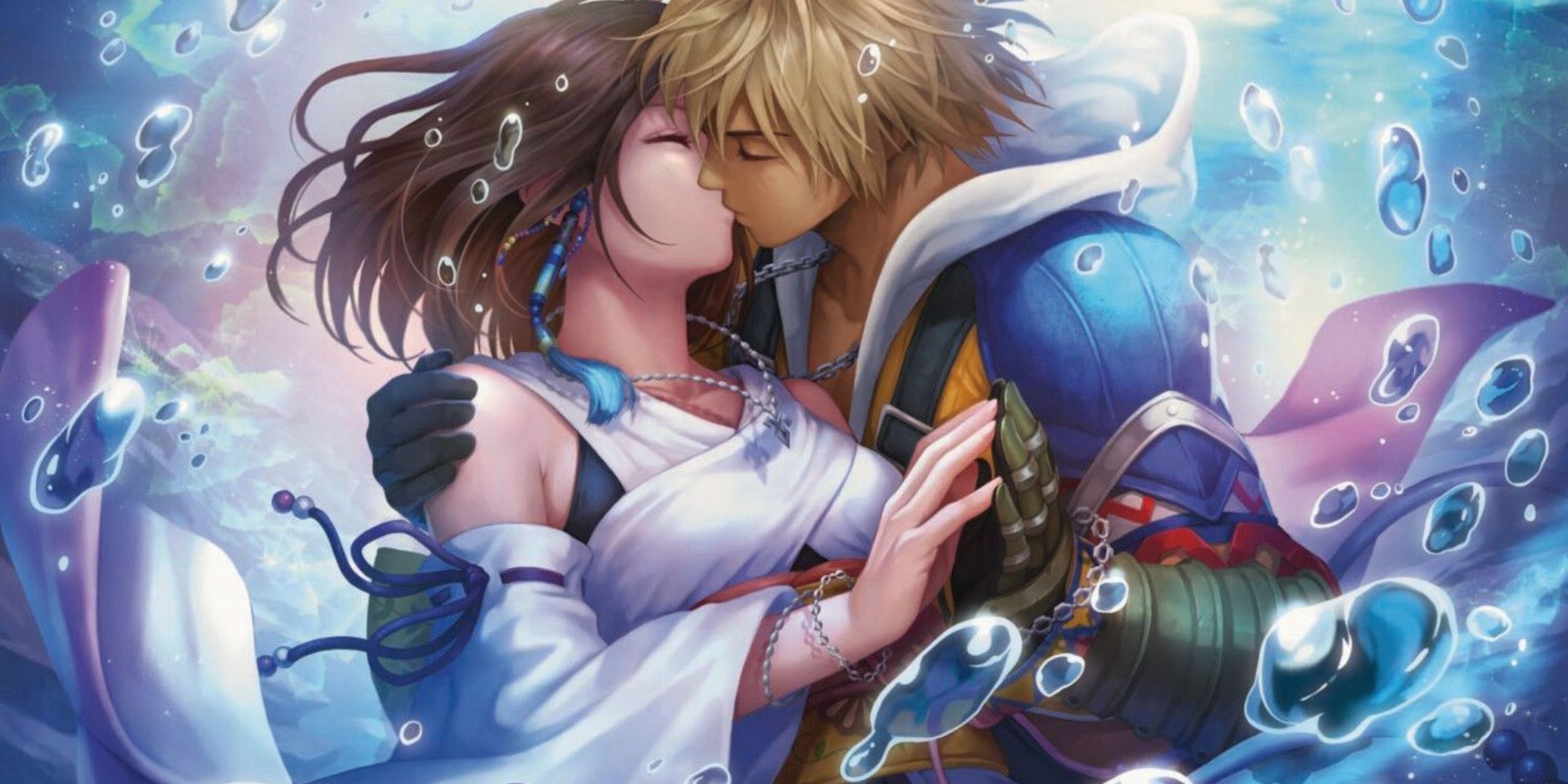 Tidus and Yuna kissing in Magic: The Gathering Final Fantasy Set. 