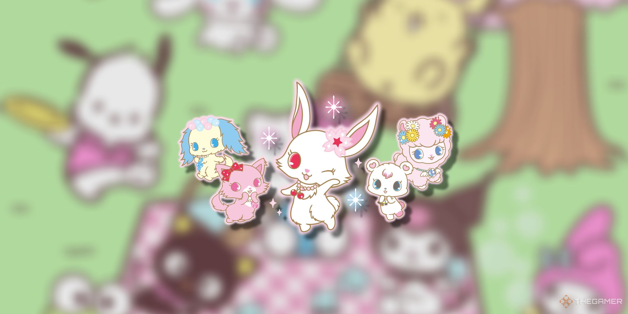 Jewelpets over a blurry background.