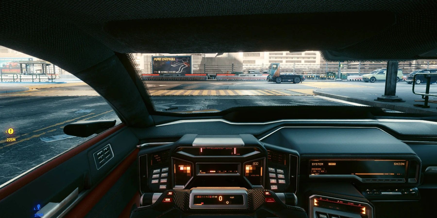 Cyberpunk 2077 sitting in a car on a road