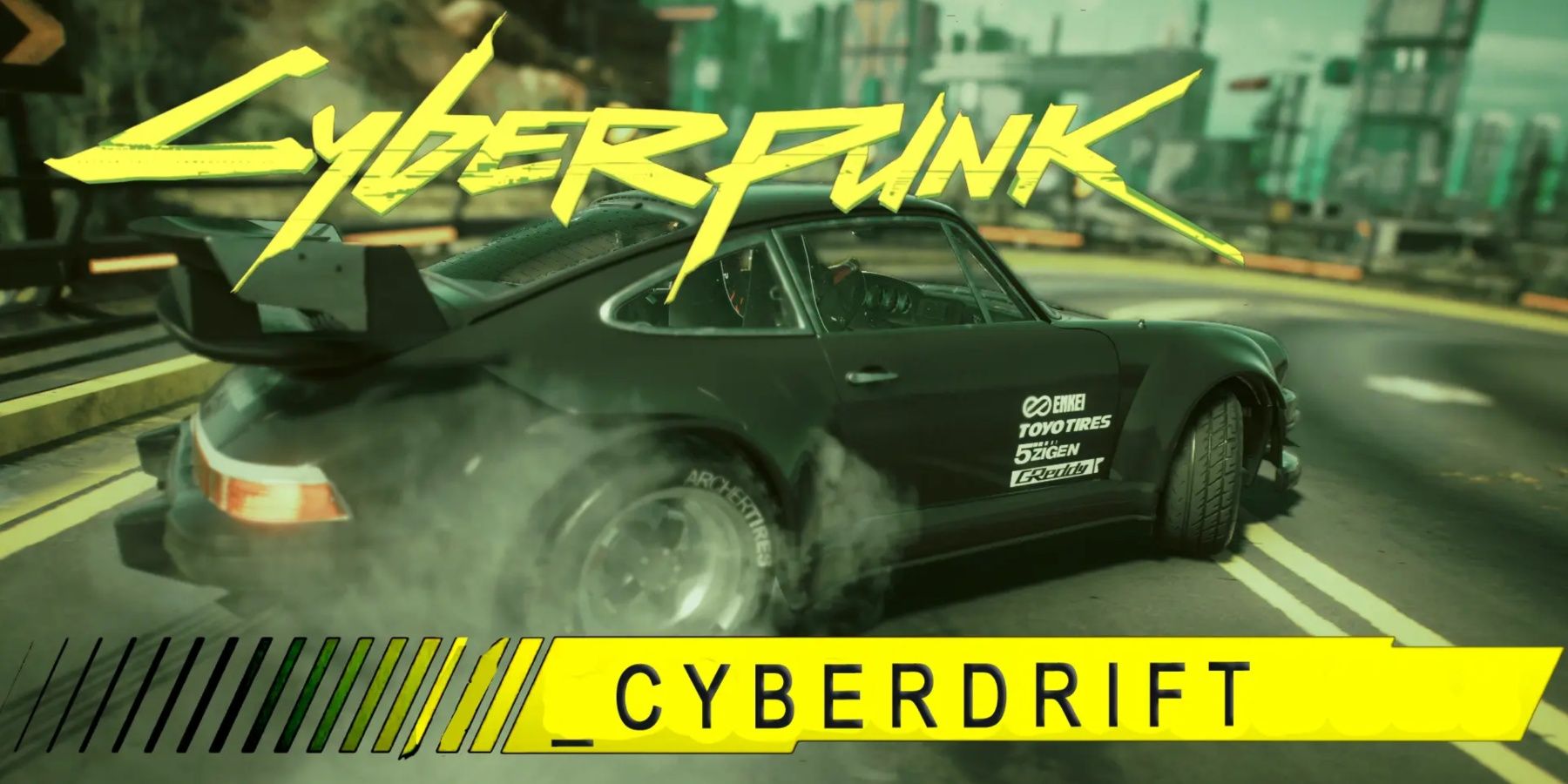 Cyberpunk 2077 car drifting on a bend road