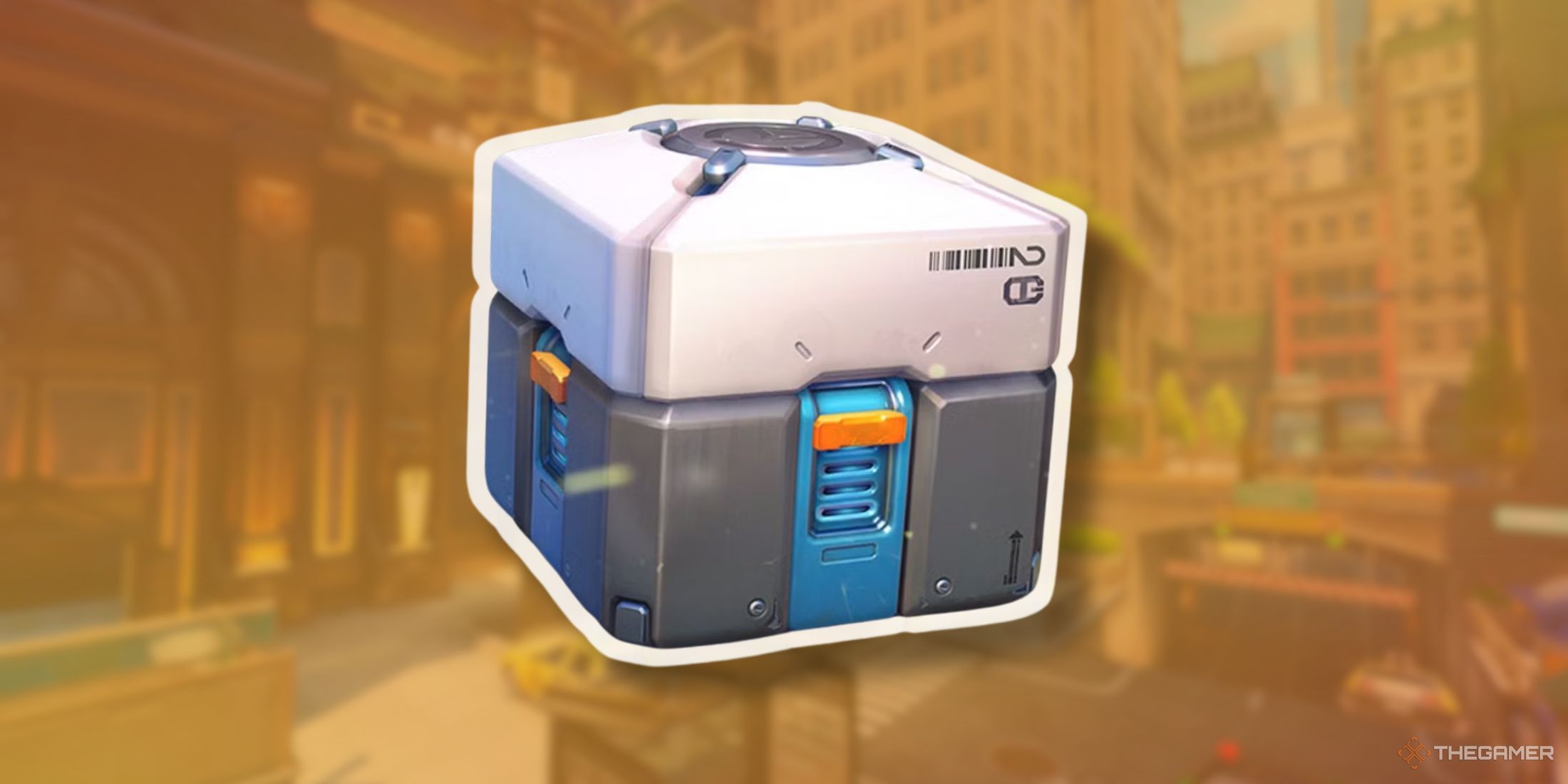 Loot Box in front of a Overwatch 2 map background.