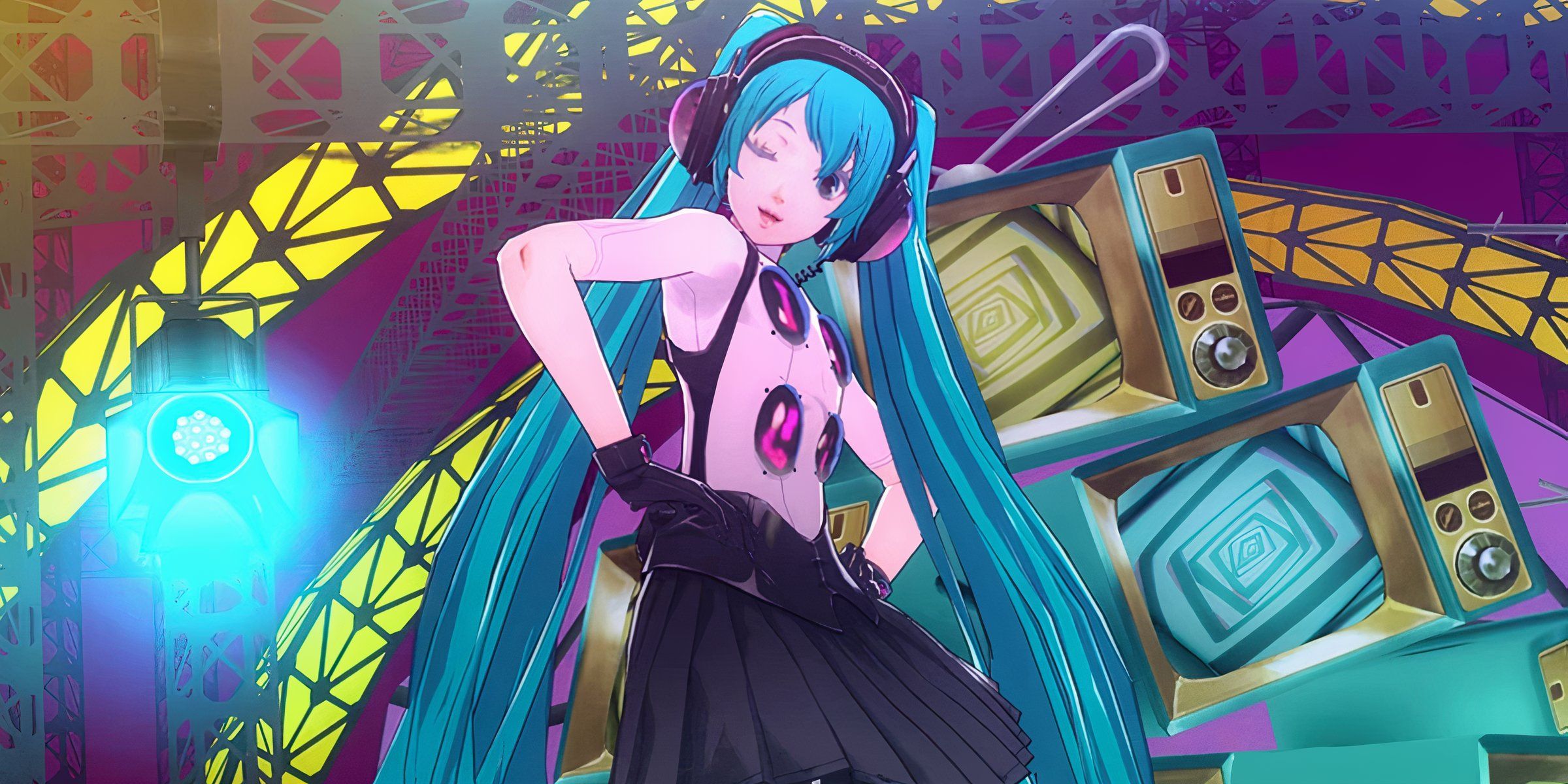 Hatsune Miku Inside The Midnight Channel World In Persona 4: Dancing All Night.