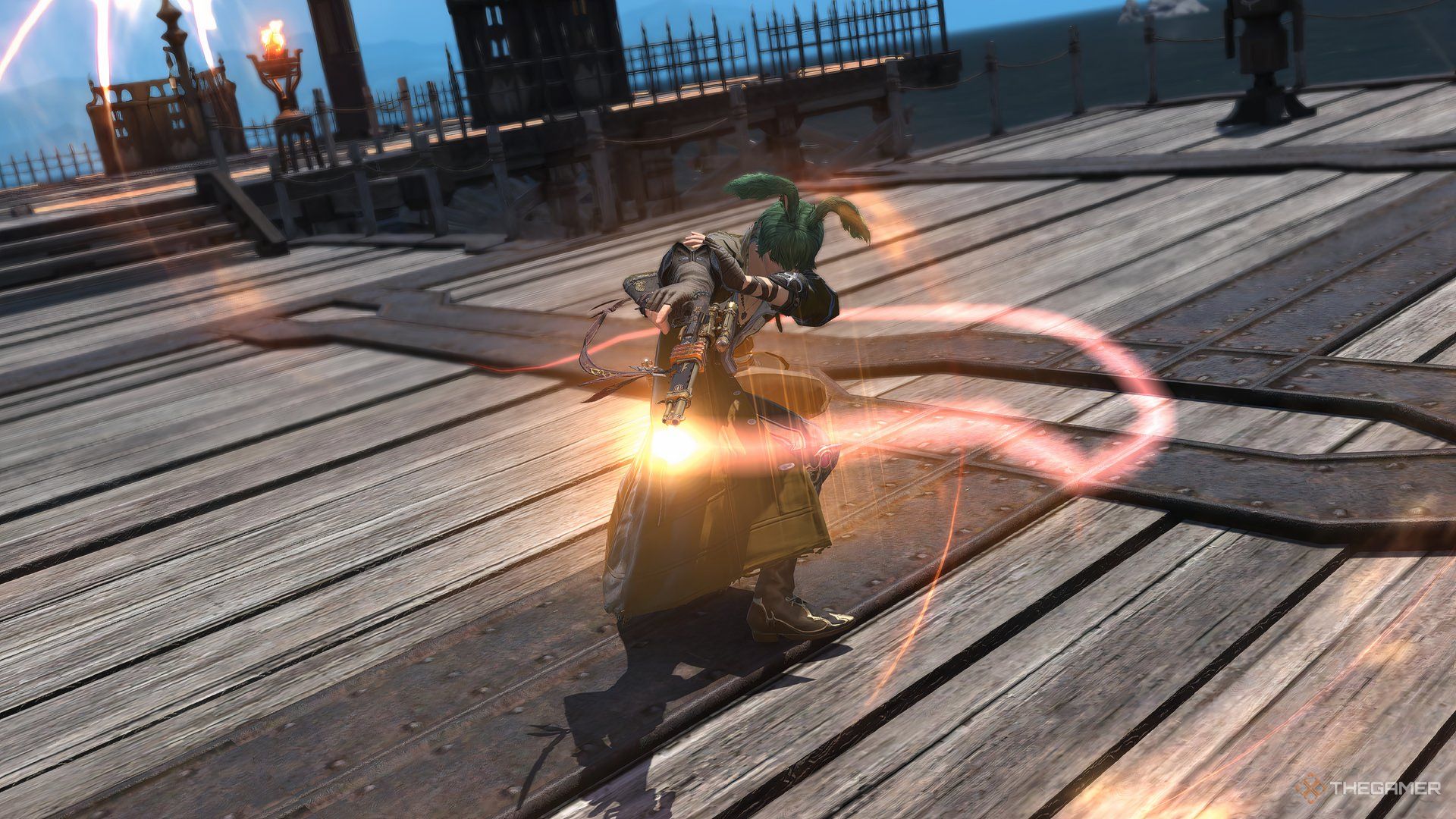 A Machinist using Blazing Shot in Final Fantasy 14.