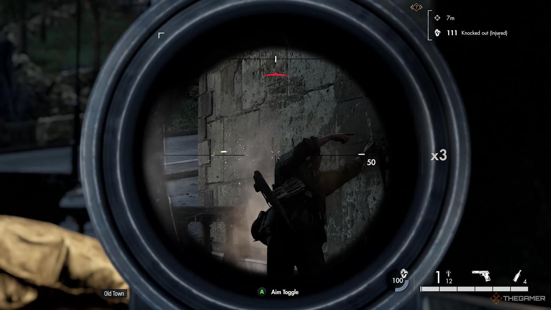 A Nazi falls backwards after being shot by non-lethal bullets in Sniper Elite Resistance.