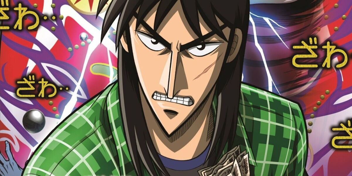 The protagonist Kaiji Itou angrily holding a paper in one of the key visuals in Kaiji. 