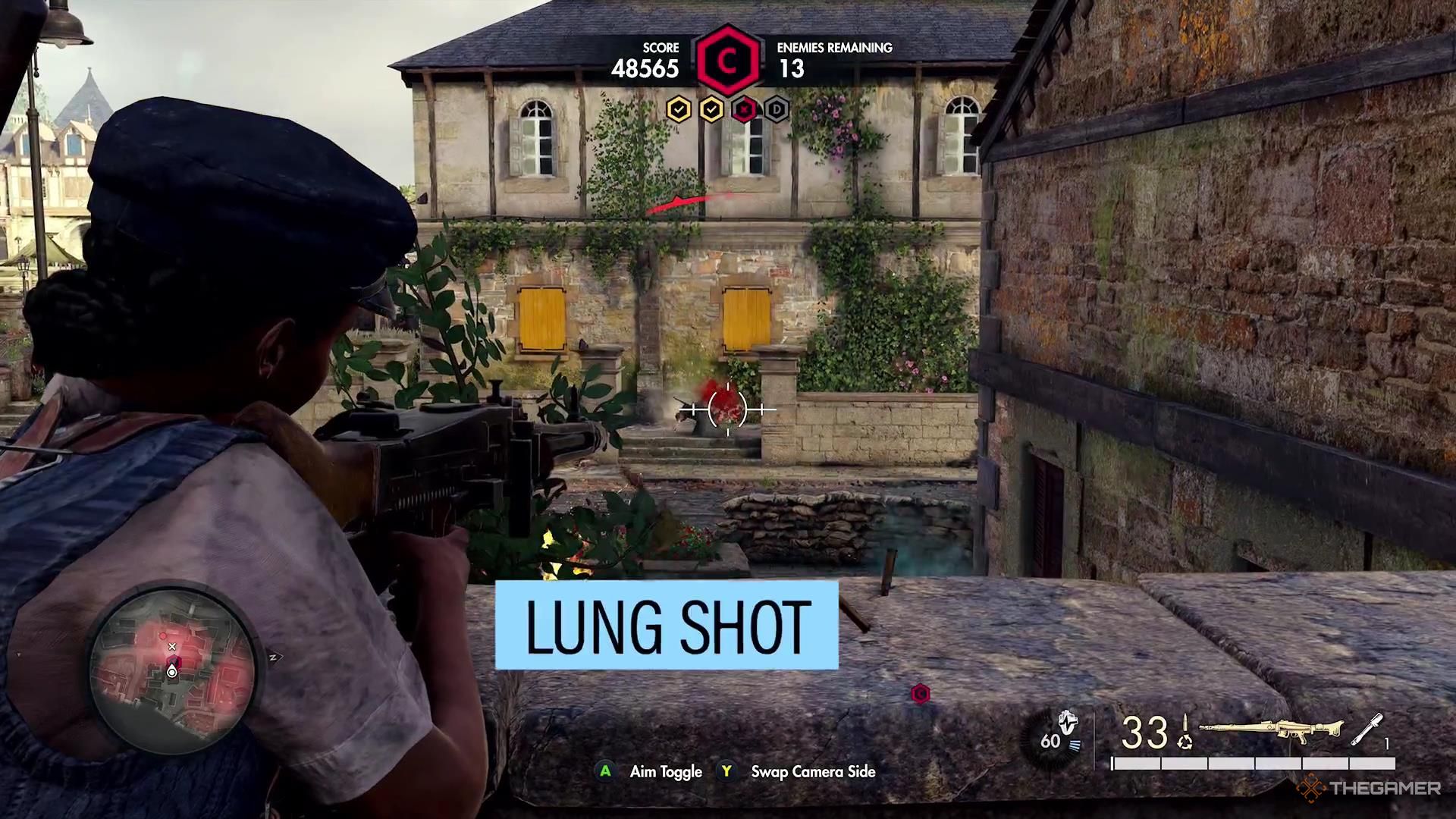 Shooting a Nazi with an MG42 in Sniper Elite Resistance.