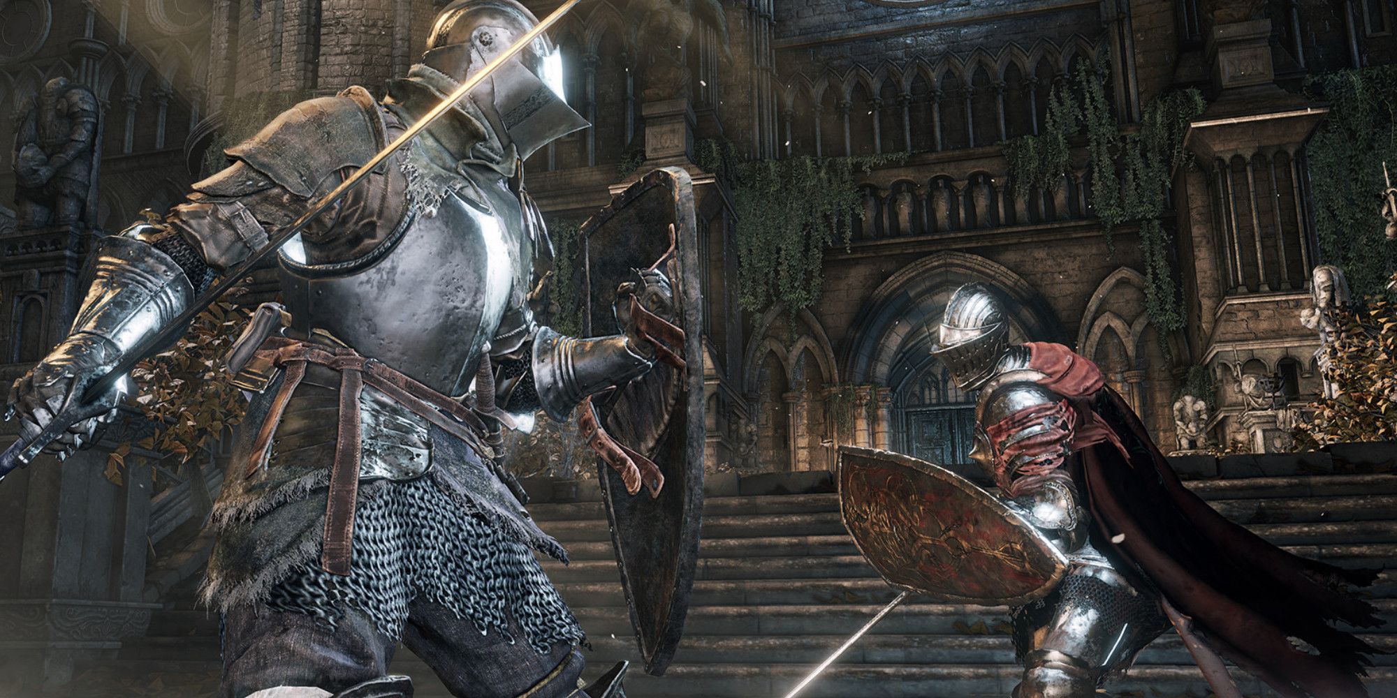 The protagonist's knight fighting a Lothric knight