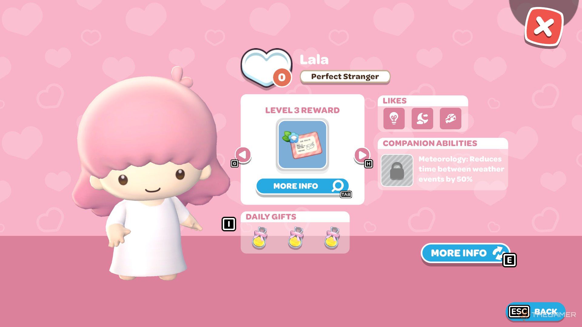 The player is checking Lala's friendship rewardsin Hello Kitty Island Adventure