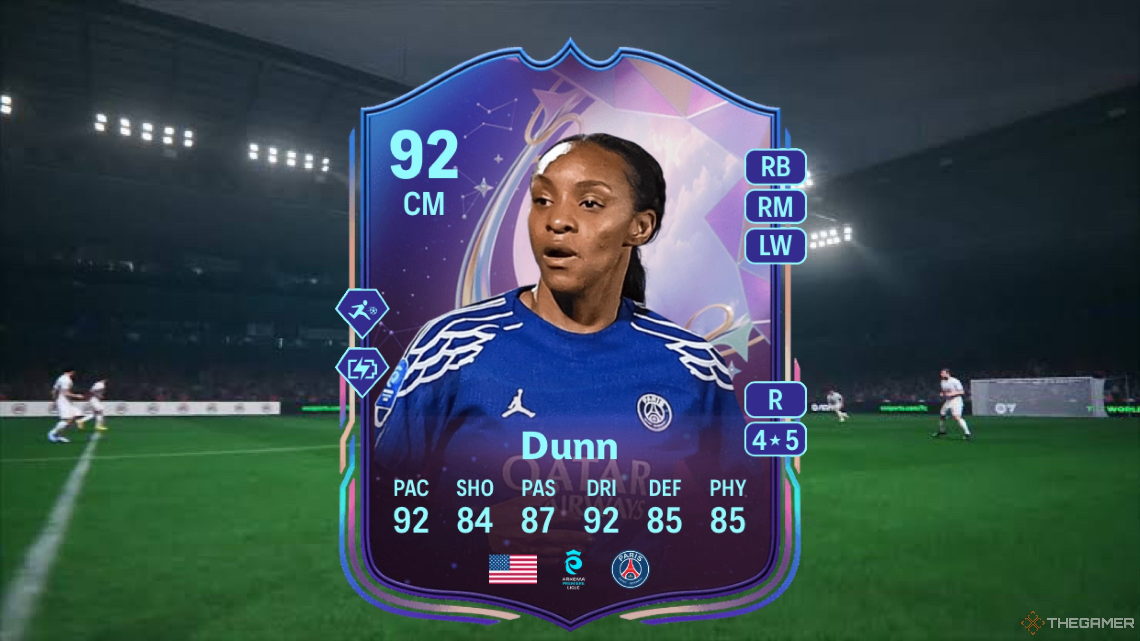 Image showing Dunn card against a faded pitch background.