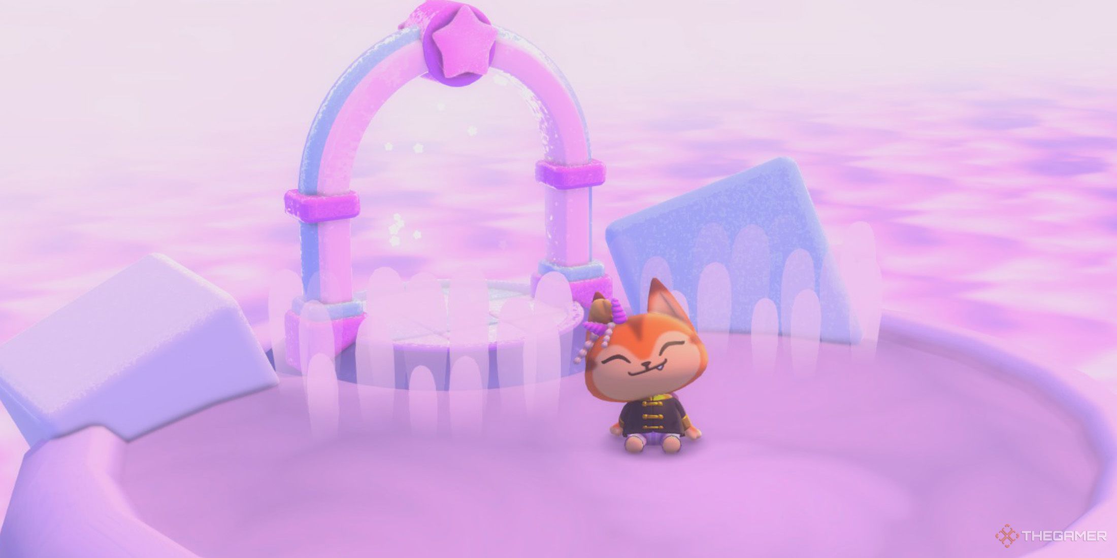 The player is sitting in front of the entrance one of the Cloud Island's puzzle rooms in Hello Kitty Island Adventure
