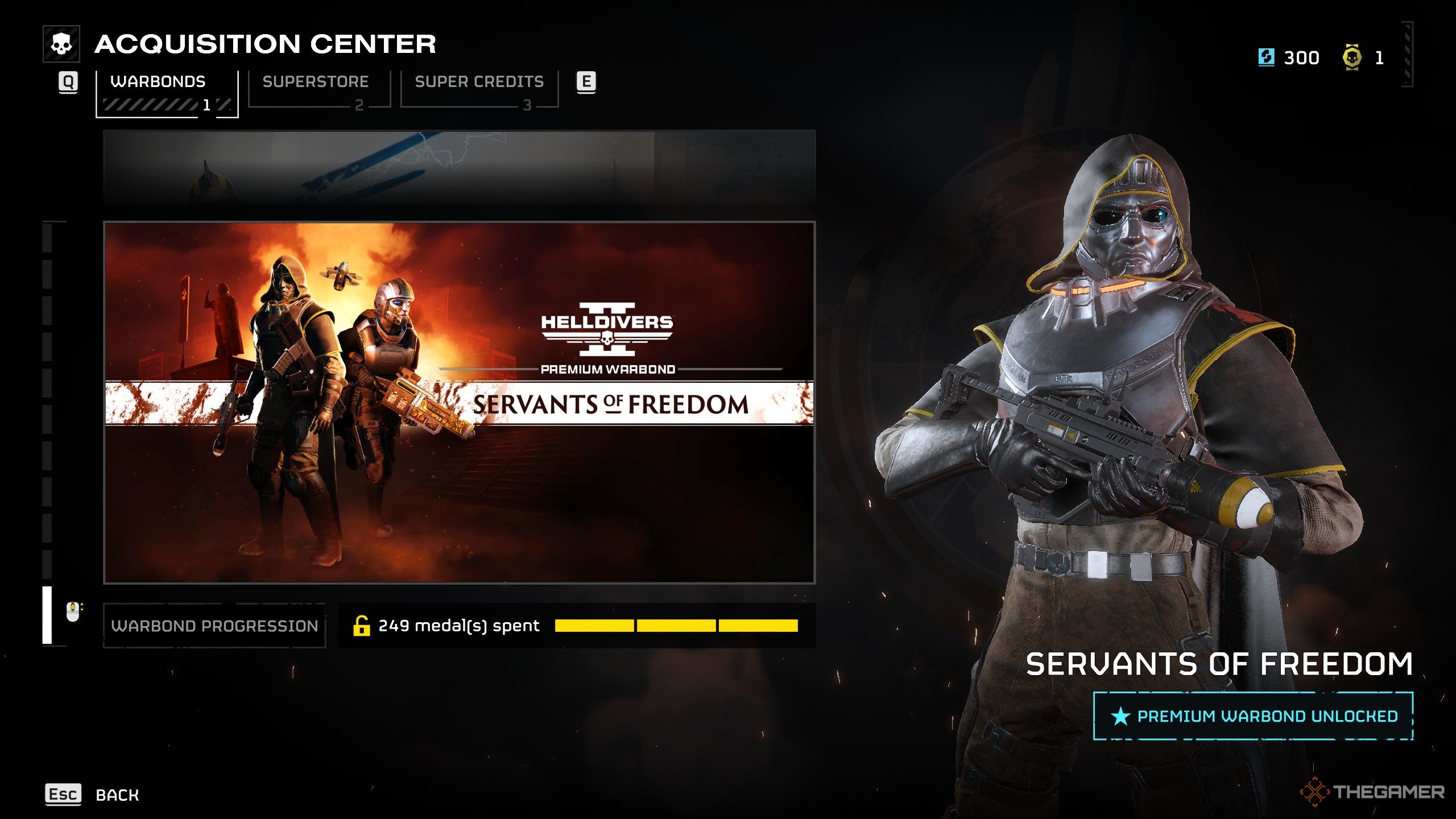 The Servants Of Freedom Warbond in the Acquisitions Center in Helldivers 2. 